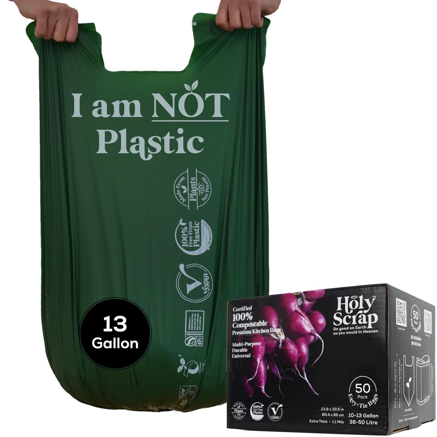 Small Compostable Trash Bags - 2.6 Gallon, 100 Pack, 100% Plastic-Free Decomposing Kitchen Food Waste Trash Can Bags & Liners, Thick Countertop Garbage, Bathroom & Bio Bin Bags