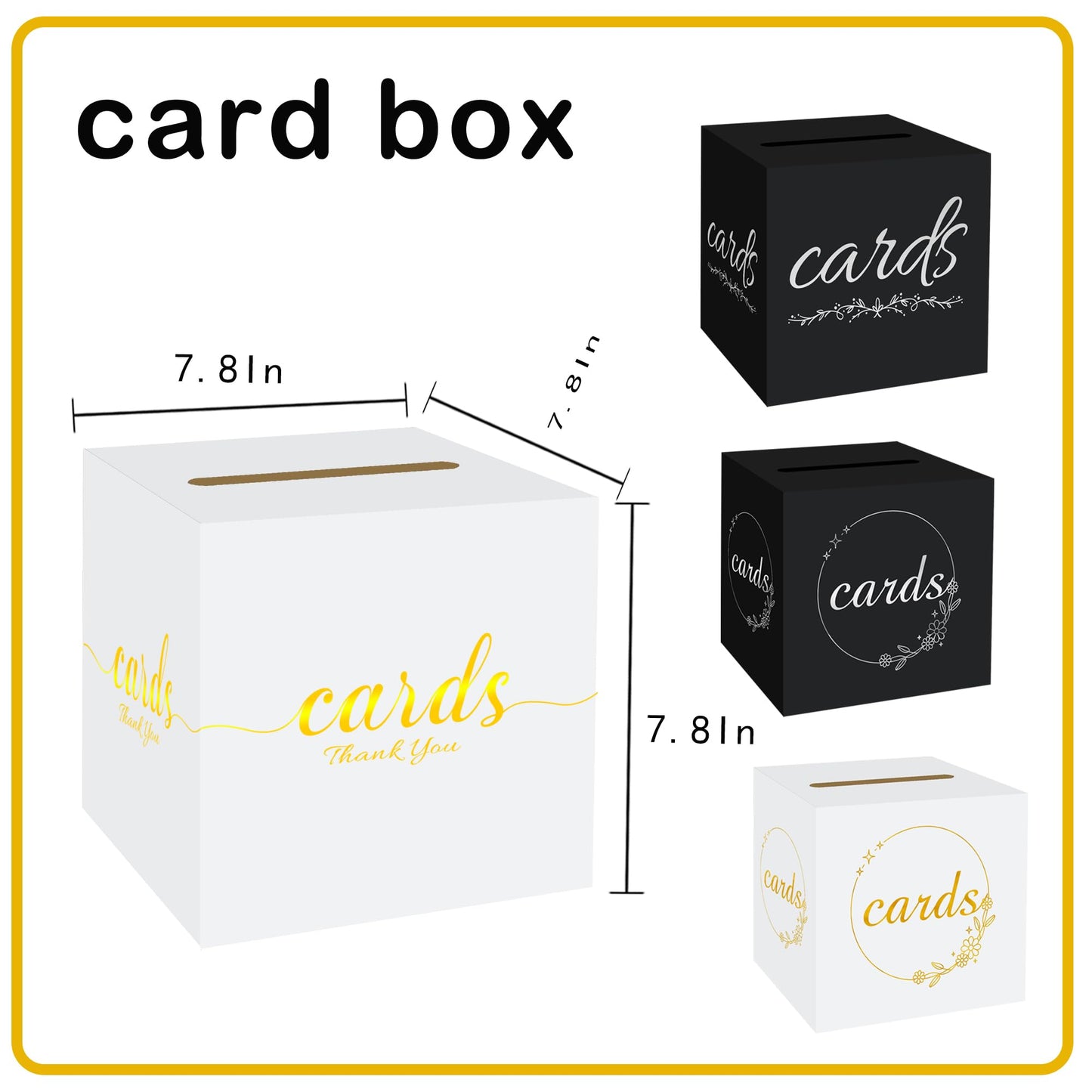 1 Pack White and Gold Wedding Card Box for Party Graduation Bridal Baby Shower Retirement Decorations Cardboard Birthday Card Holder Raffle Ballot Voting Box with Slot 7.8 x 7.8 x 7.8 In BST220