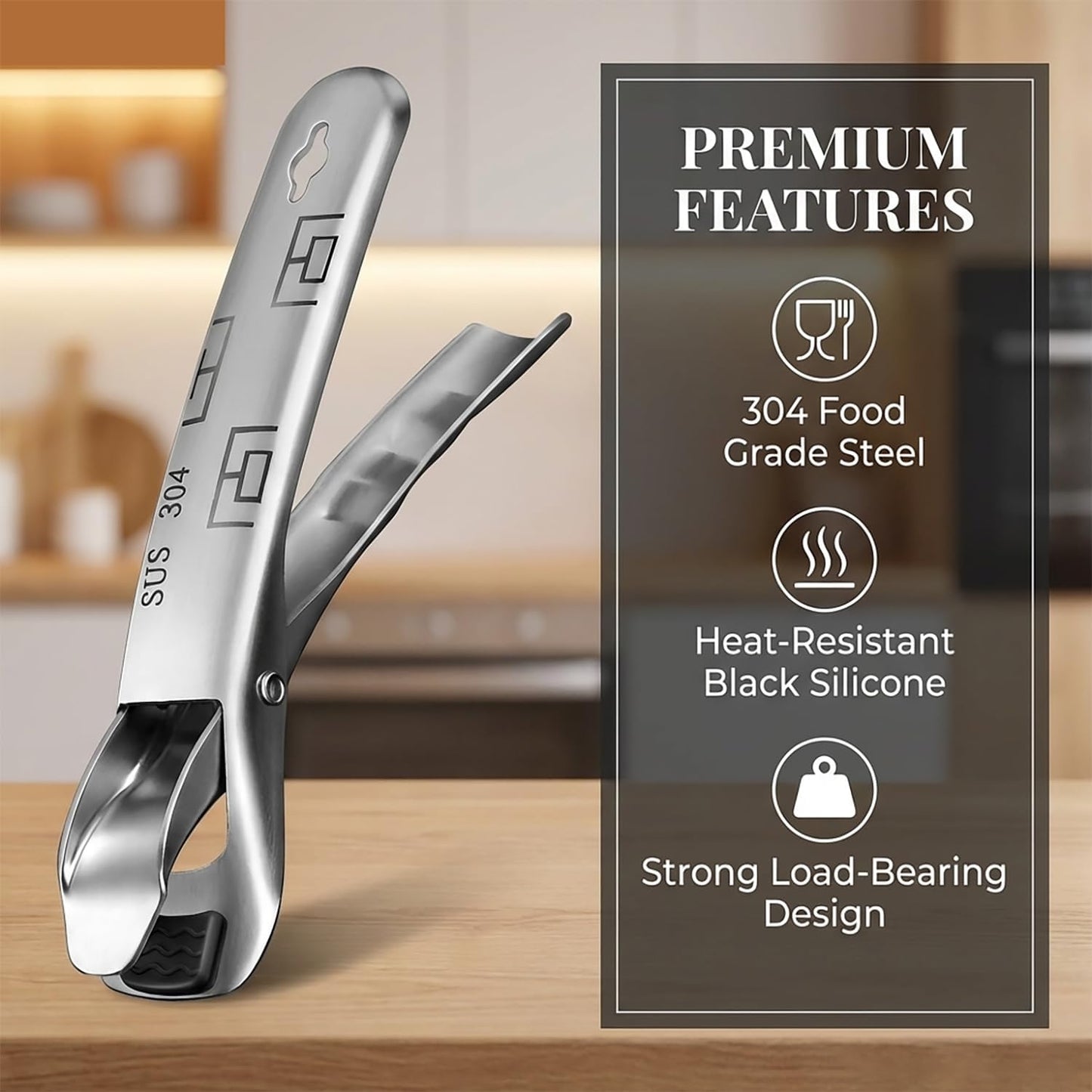 maryeadecoo Air Fryer Plate Gripper - Stainless Steel Heat Resistant Non-Slip Pan Holder for Oven Microwave Induction Cooktop - Hot Dish Lifter with Magnetic Hooks (2 Pack) BST326H