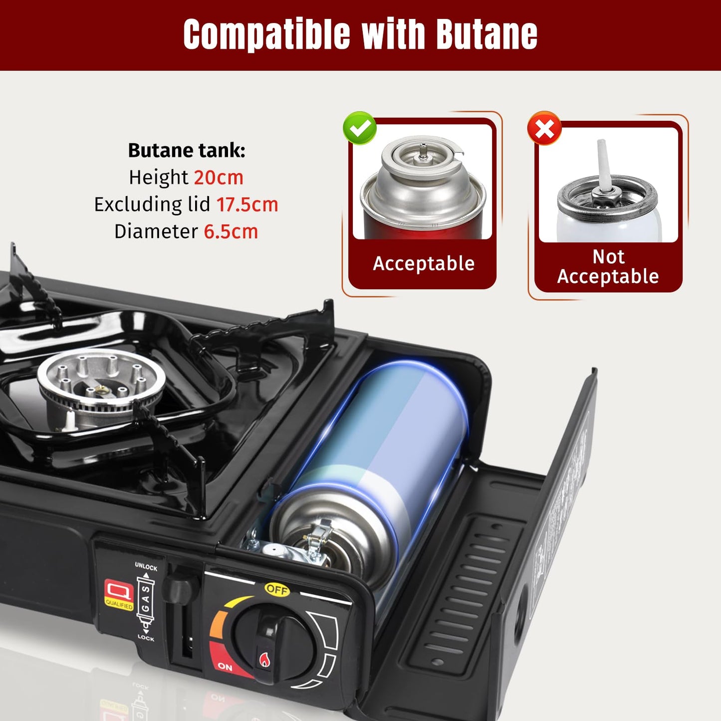 SHINESTAR 7800 BTU Dual Fuel Camping Stove, Propane Portable Gas Stove | Propane or Butane Camp Stove with Adjustable Heat Dial, Carry Case & Propane Adapter Hose,for Outdoor Cooking and Emergencies BST326H