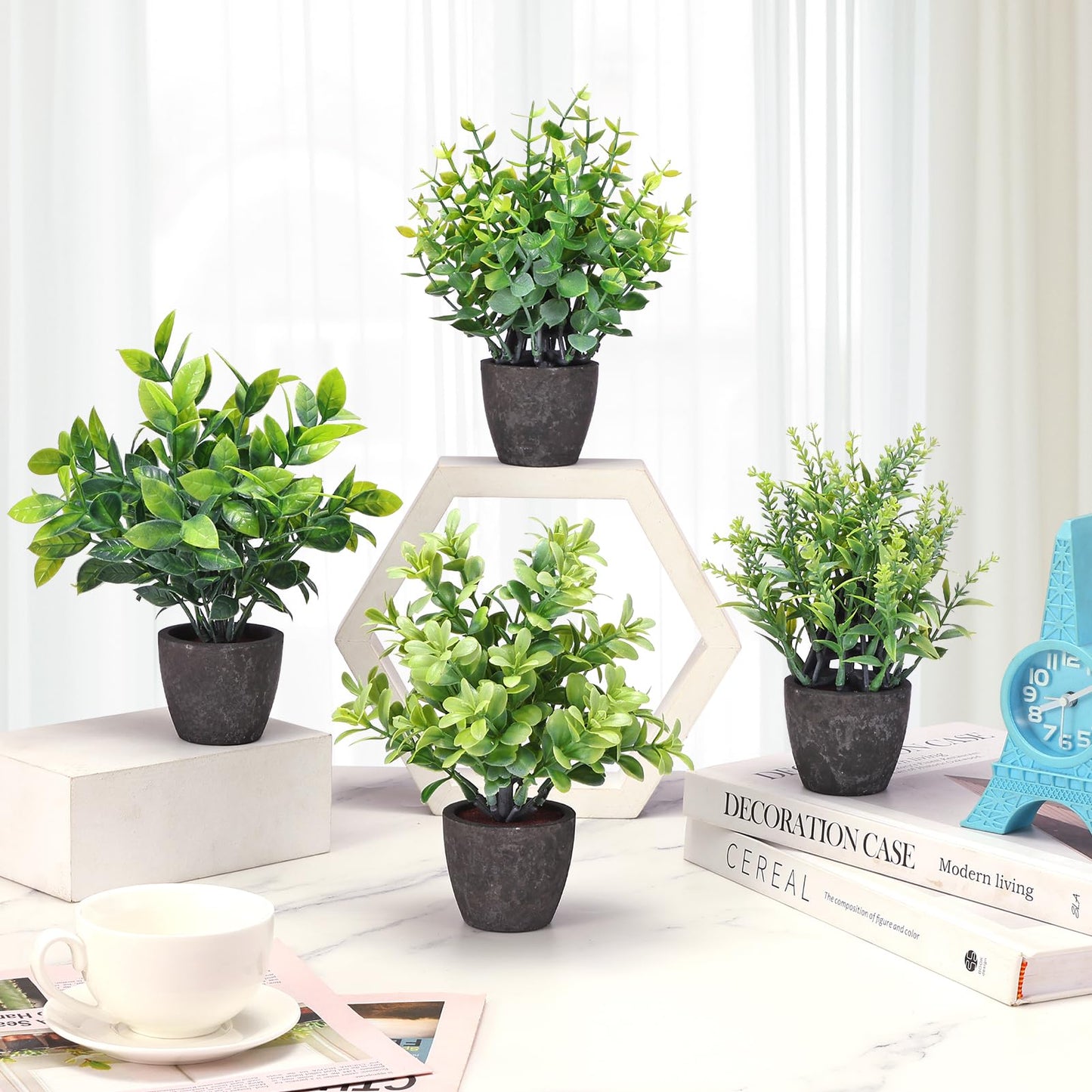FAVOWREATH 2 Pack Small Fake Plants Potted Artificial Plants Indoor for Home Decor Office Room Farmhouse Indoor Table Bathroom Decor BST220