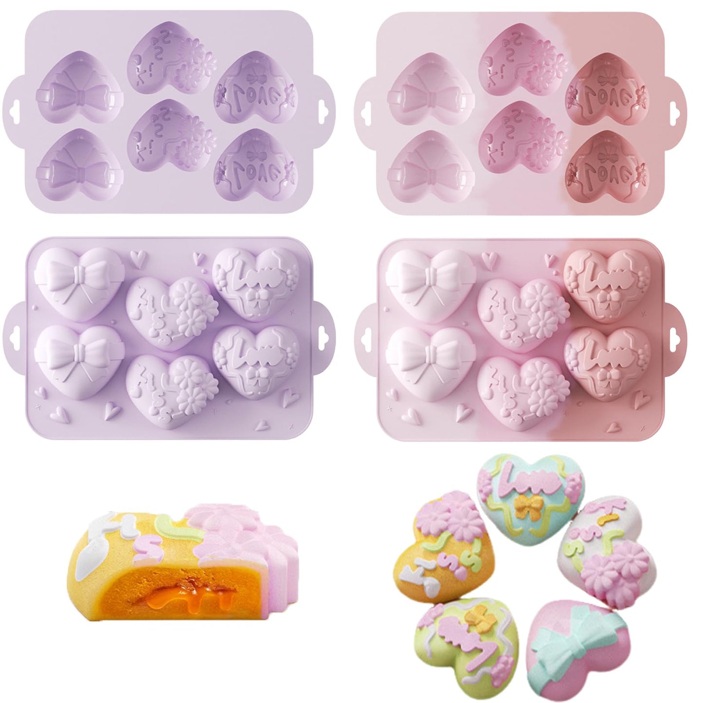 2 Pack Love Heart Silicone Chocolate Bomb Mold DIY Non-stick Silicone Handmade Mold for Valentine Chocolates, Cake, Hard Candy, Baking, Gummy, Ice Cube Trays cake BST202