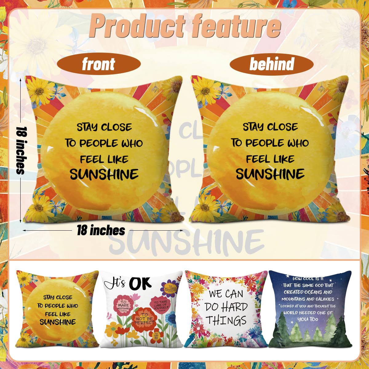 2PCs Inspirational Pillow Covers Boho Rainbow Sun Throw Pillow Covers 18x18 | Playroom Decor, Boho Sun Throw Pillow Covers, Kids Reading Nook Decor Pillowcase for Classroom Playroom Nursery BST202