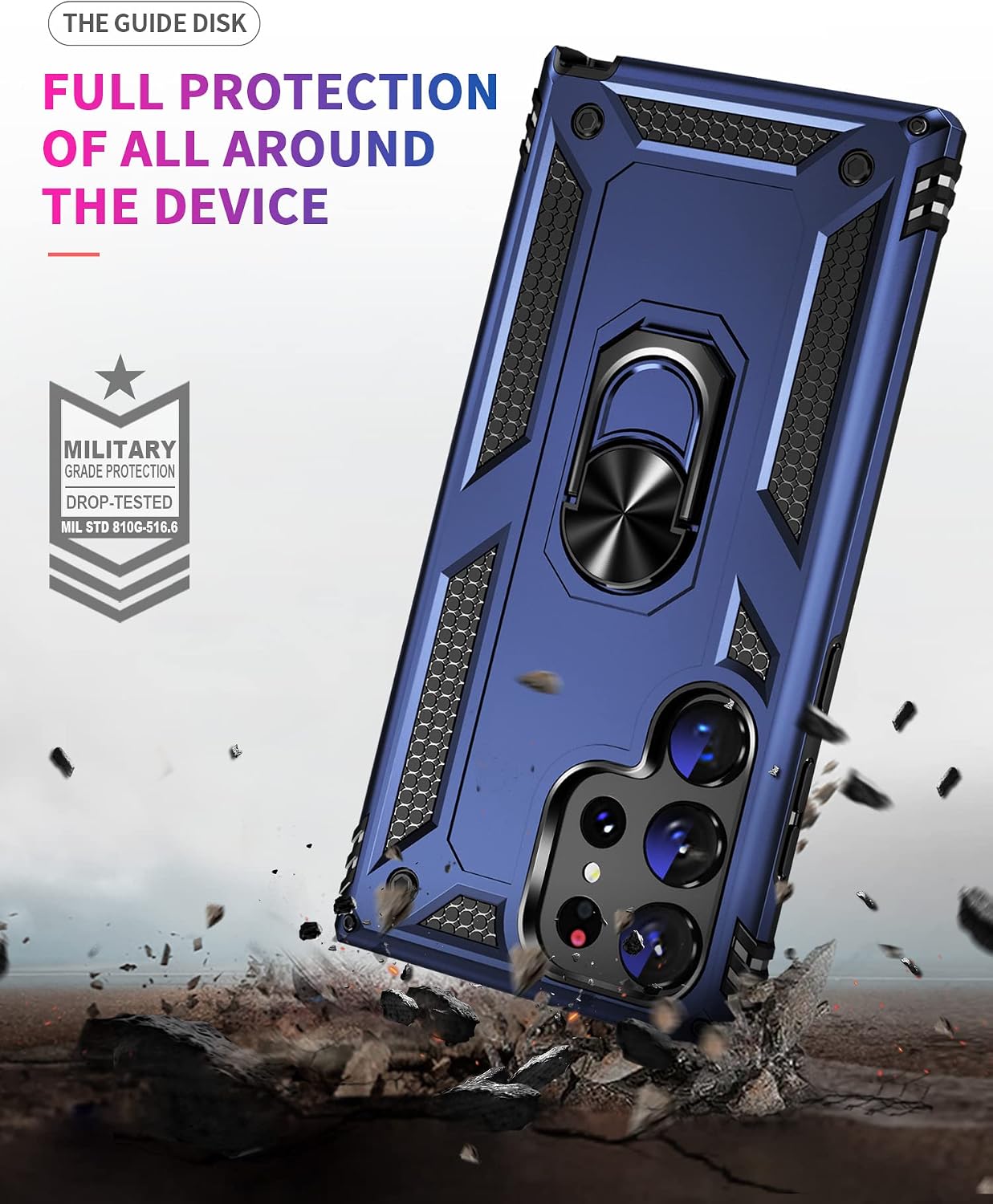 AFARER for Samsung Galaxy S23 Ultra 5G 6.8 inch Cell Case with 360° Rotating Ring Kickstand, Full Body Military Grade Shock Resistant [Heavy Duty Sturdy Durable Phone Shell] (Blue) WN420