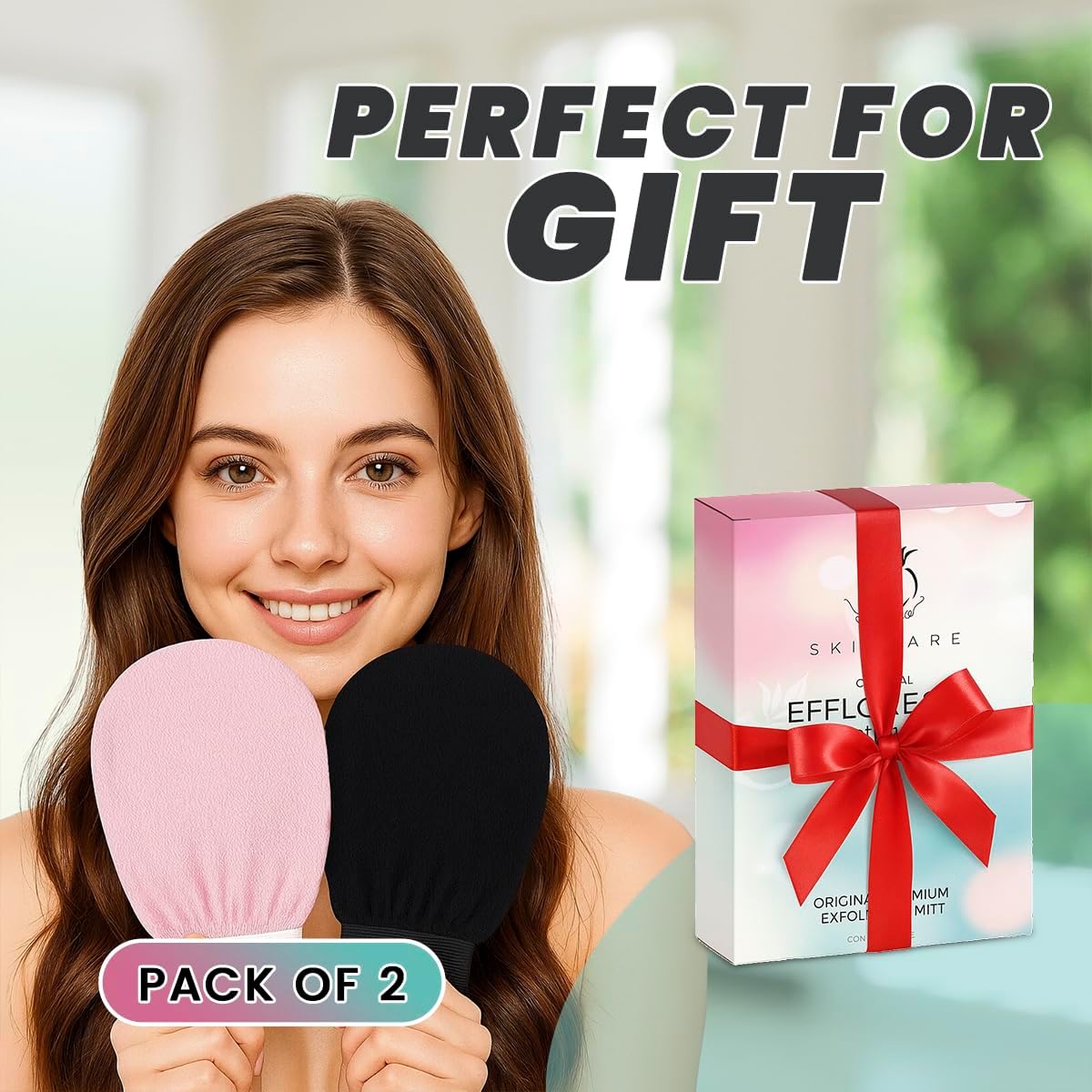 Exfoliating Glove Pack of 2 – Deep Cleaning Exfoliating Body Scrubber- Exfoliating Gloves for Shower for Smooth Radiant Skin – Dead Skin Remover & Body Scrub Mitt for Skin Cell Renewal WN420