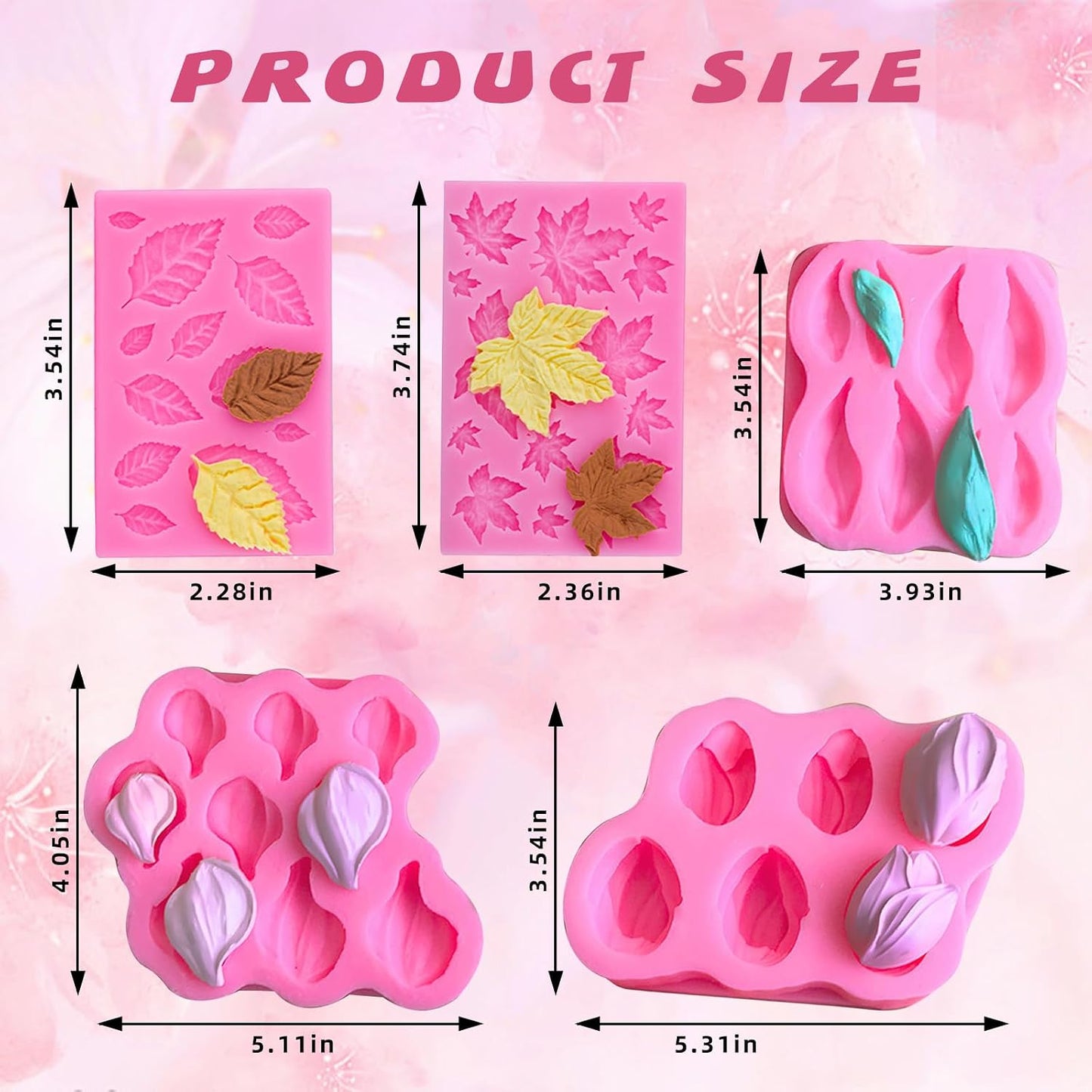 5-piece flower and leaf-shaped silicone molds for cake decoration, chocolate making, polymer clay, resin casting and DIY crafts making BST326L