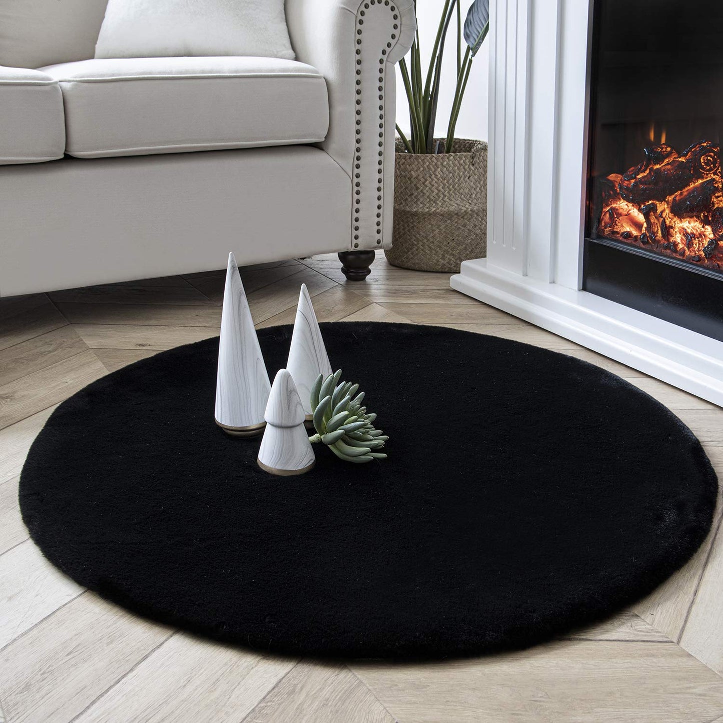 Ashler Faux Fur Rug, Ultra Soft Faux Rabbit Fur, Beige Area Rugs, 3 x 3 Feet Round, Machine Washable Nursery Decor Throw Rugs for Bedroom, Kids Room, Living Room BST326H
