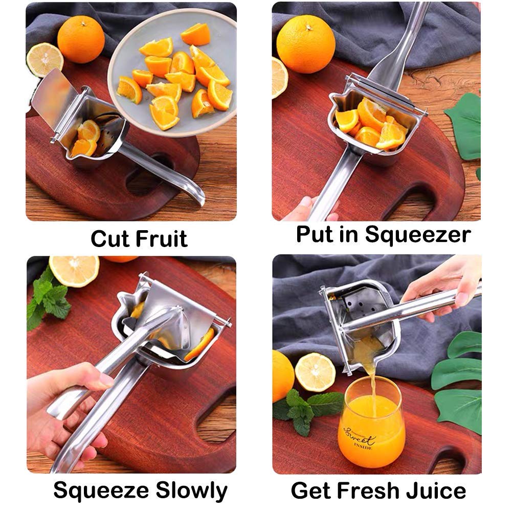 Real Stainless Steel Lemon Squeezer Citrus Juicer Hand Press Heavy Duty Manual Squeeze Juice Extractor Maker Orange Lime Grapefruit Presser - Bonus 50 Pcs Filter Bags