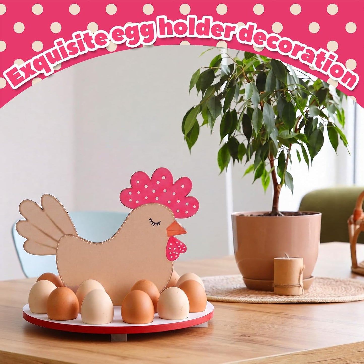 Junkin Rustic Wooden Hen Shaped Egg Holder Countertop, 16-hole Country Egg Storage Rack for Fresh Chicken, Duck, Quail and Turkey Eggs, Space Saving Farmhouse Country Decor Kitchen Organizer BST326H