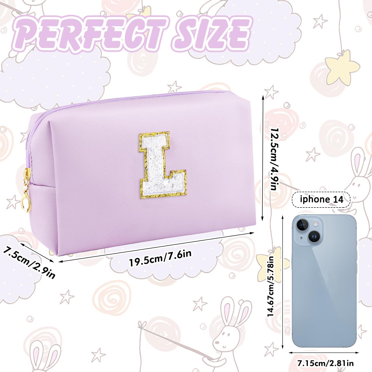 URSKYTOUS Gifts for Girls Initial Makeup Bag Personalized Cosmetic Bag with Zipper Cute Travel Toiletry Bag Waterproof PU Preppy Makeup Pouch Birthday Gift for Teen Girls Women(Blue P) BST326L
