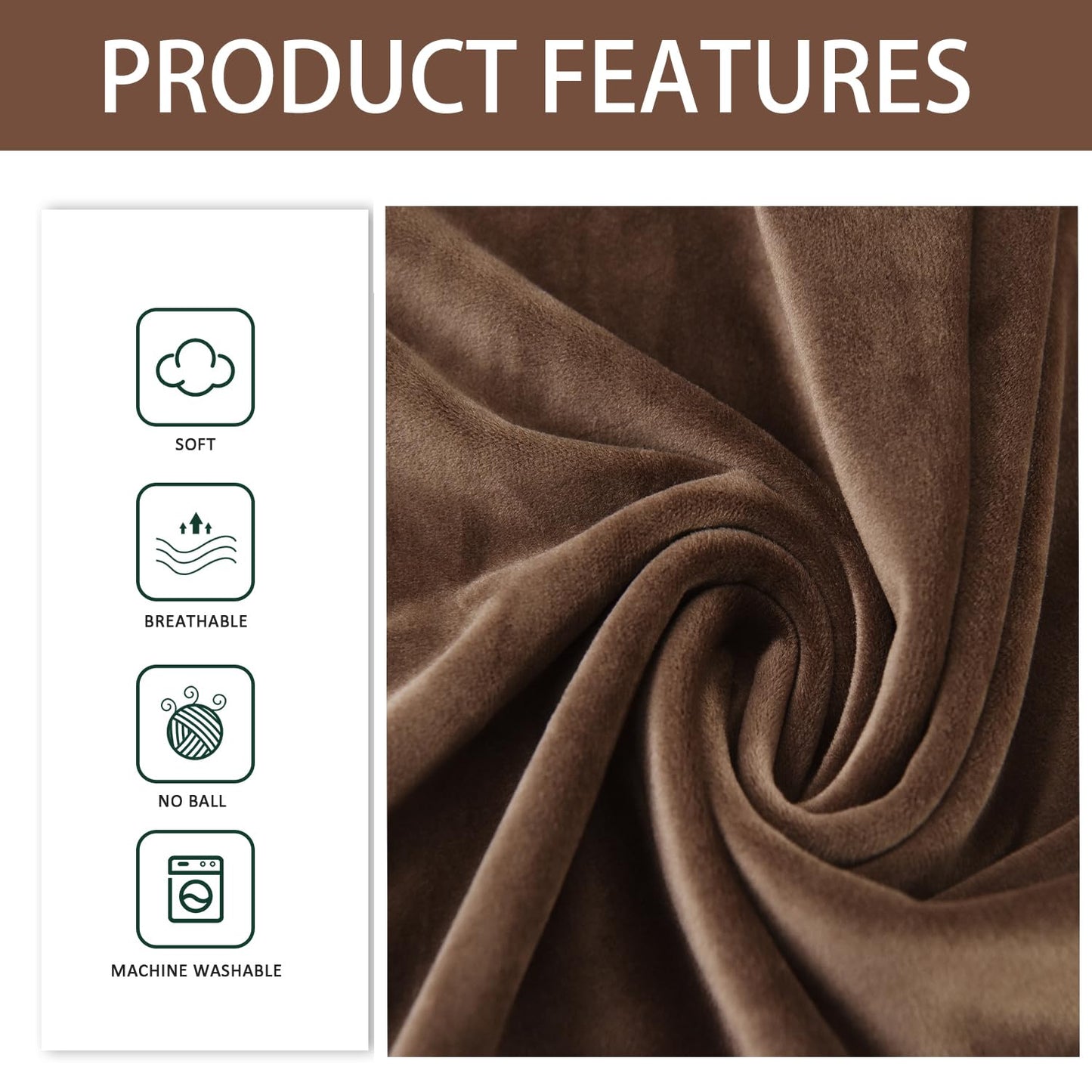 Velvet Loveseat Couch Covers for 2 Cushion Couch Sofa - High Stretch 3 Pieces Washable Furniture Protector with Elastic Bottom for Kids,Pets (Brown, Armchair (1 Cushion)) WN420