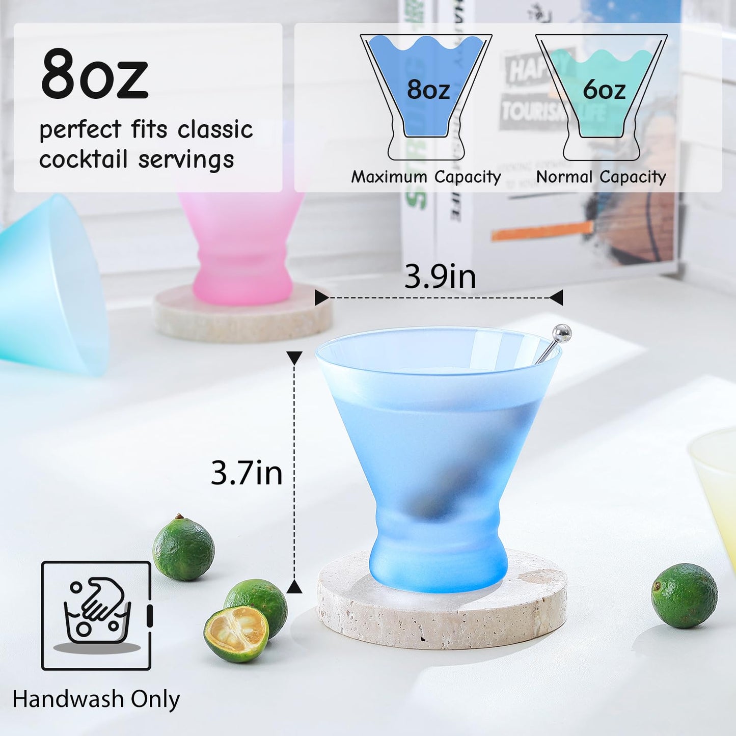 NUTRIUPS Blush Pink Ombre Frosted Glasses 8oz | Aesthetic Cups for Ice Cream, Desserts, Juices & Bridal Showers, Cute Drinking Tumblers for Home Decor & Party BST326H
