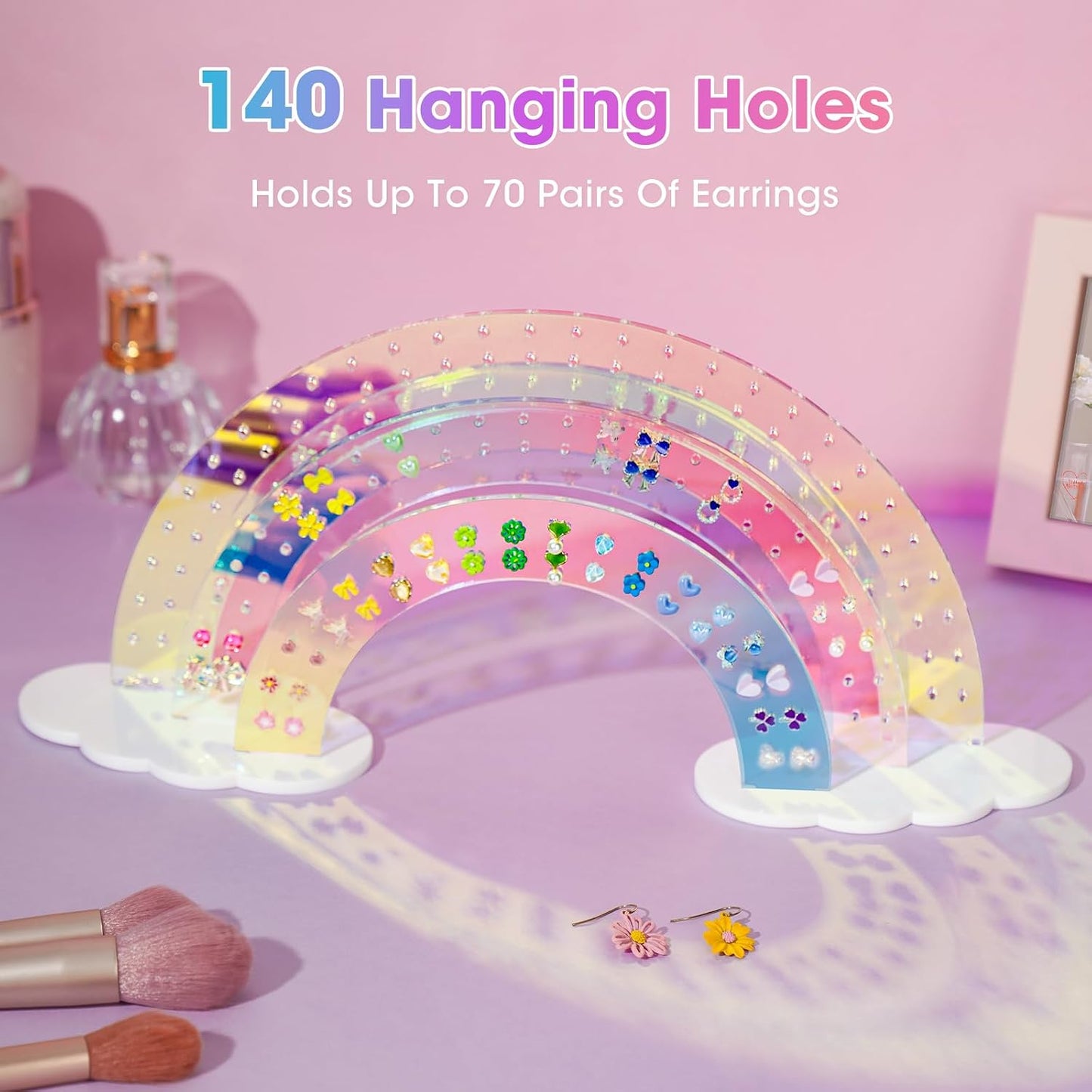 NiHome Earring Organizer Holder, 3-Tier 140 Holes Display, Iridescent | Lightweight Sturdy Fade-Resistant Vanity and Bathroom Storage Detachable Easy Assembly Travel-Friendly Design BST326H