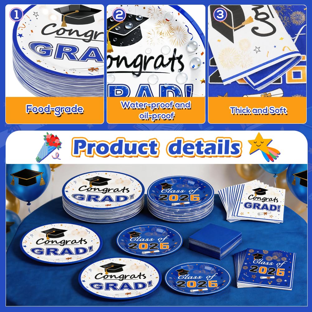 2026 Graduation Plates and Napkins, 320 PCS, Serves 80 | Disposable Class of 2026 tableware set for graduation parties, ceremonies and school celebrations BST202