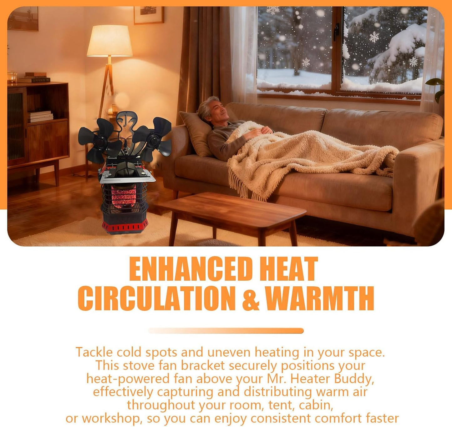 Heat Powered Stove Fan Mounted Accessories | For Mr. Heater Buddy MH9BX MH12HB MH18B, Portable Fan Stand for Enhanced Warmth in Winter Camping Tent Rooms BST202