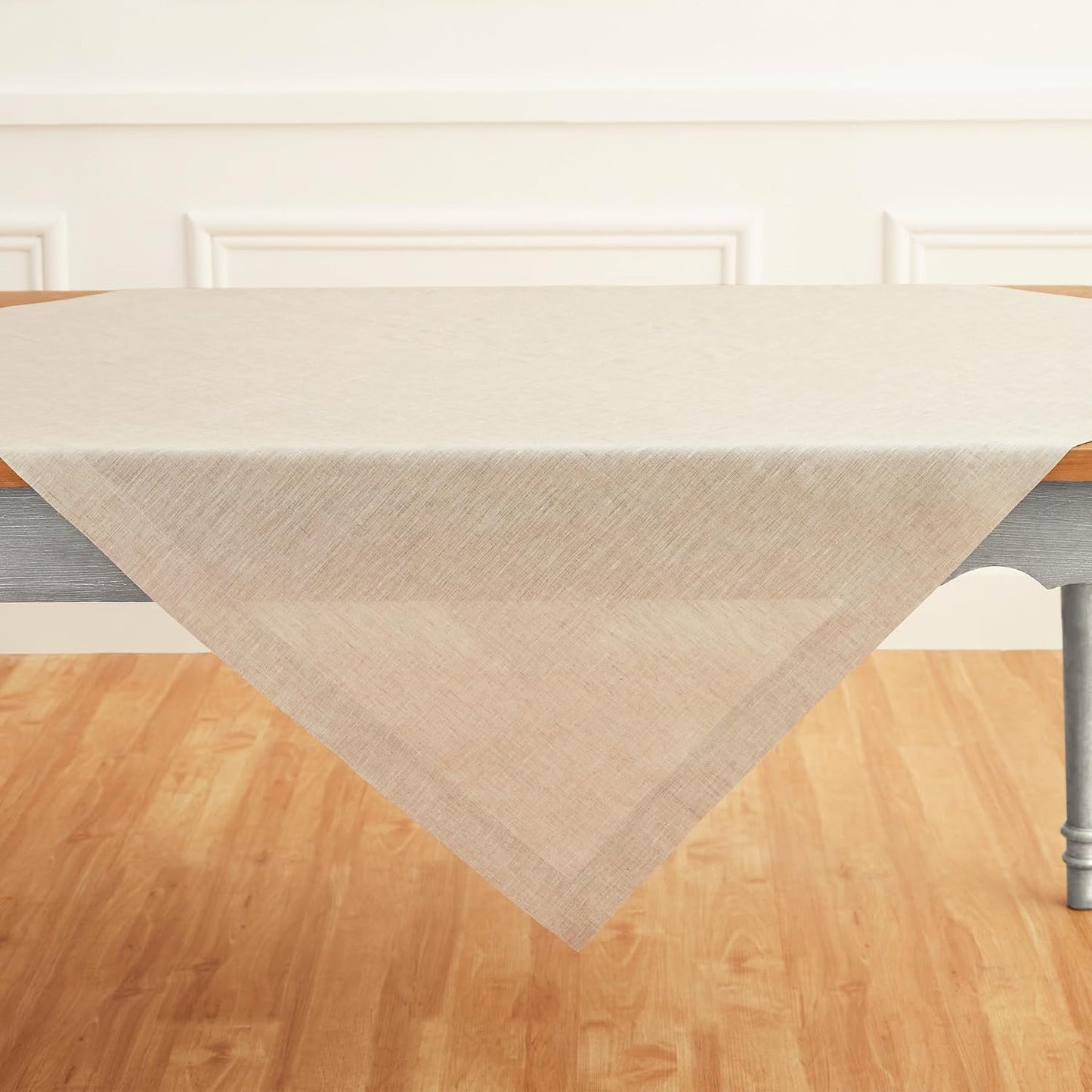 Solino Home 100% Pure Linen Table Cloth, Throw Natural, Athena 52 x 52 in | Linen Tablecloth a neat topper for bistro, card and side tables | softly textured weave | Light Natural | OEKO-TEX Certified BST326SOLH