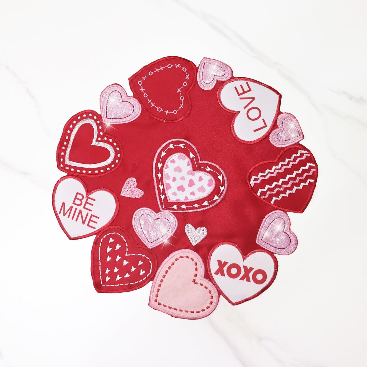 Valentines Table Runner Embroidered Red Love Heart Pink Valentines Day Runner for Table Decorations 54 inches Long Sparkle Cut Out Wedding XOXO BST202