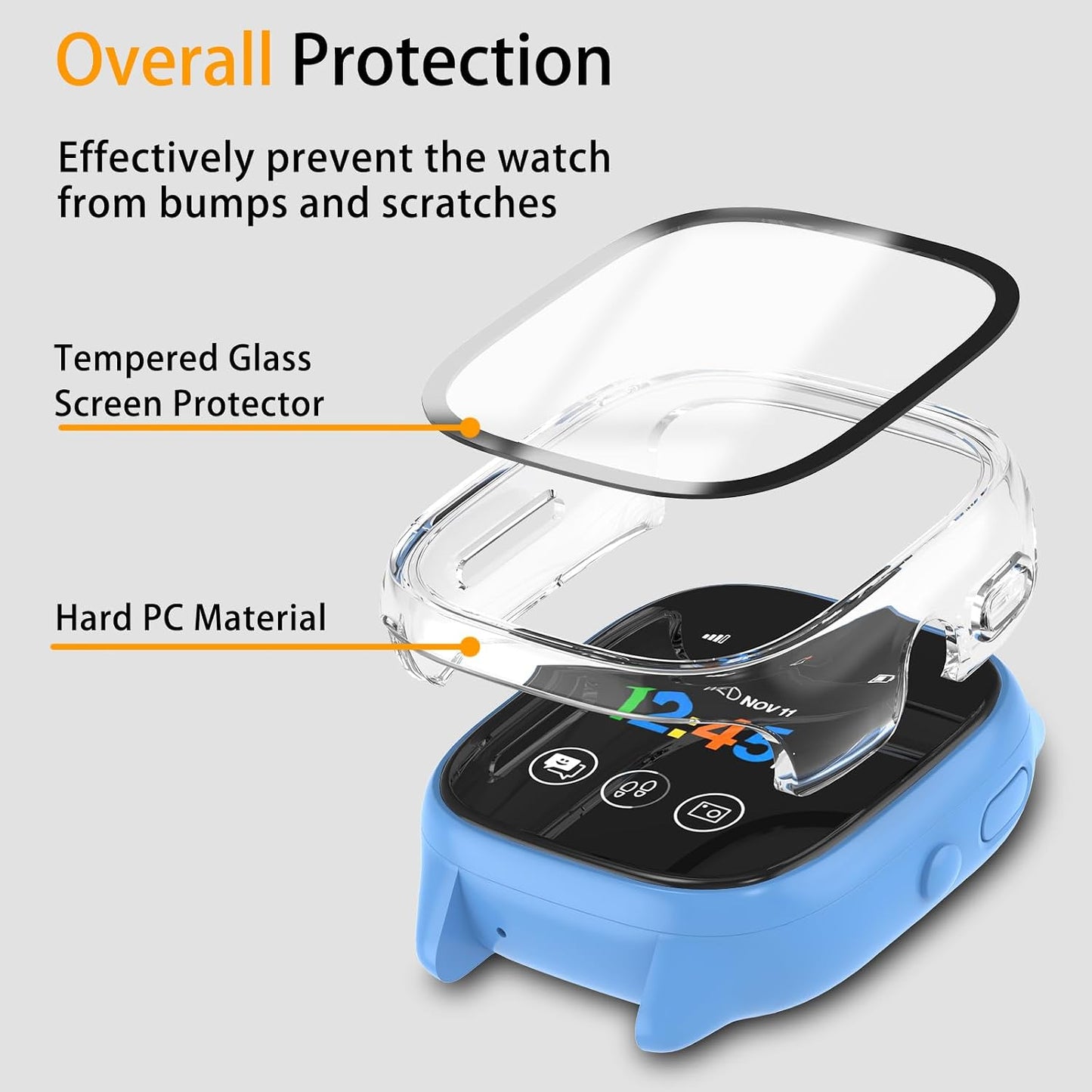 [2 Pack] BXKM Hard PC Case for Gizmo Watch 3 Screen Protector,Tempered Glass Film Hard Bumper Anti-Scratch HD Ultra-Thin Protective Cover for Gimzo Watch 3 (2pcs: Clear+Clear) WN420