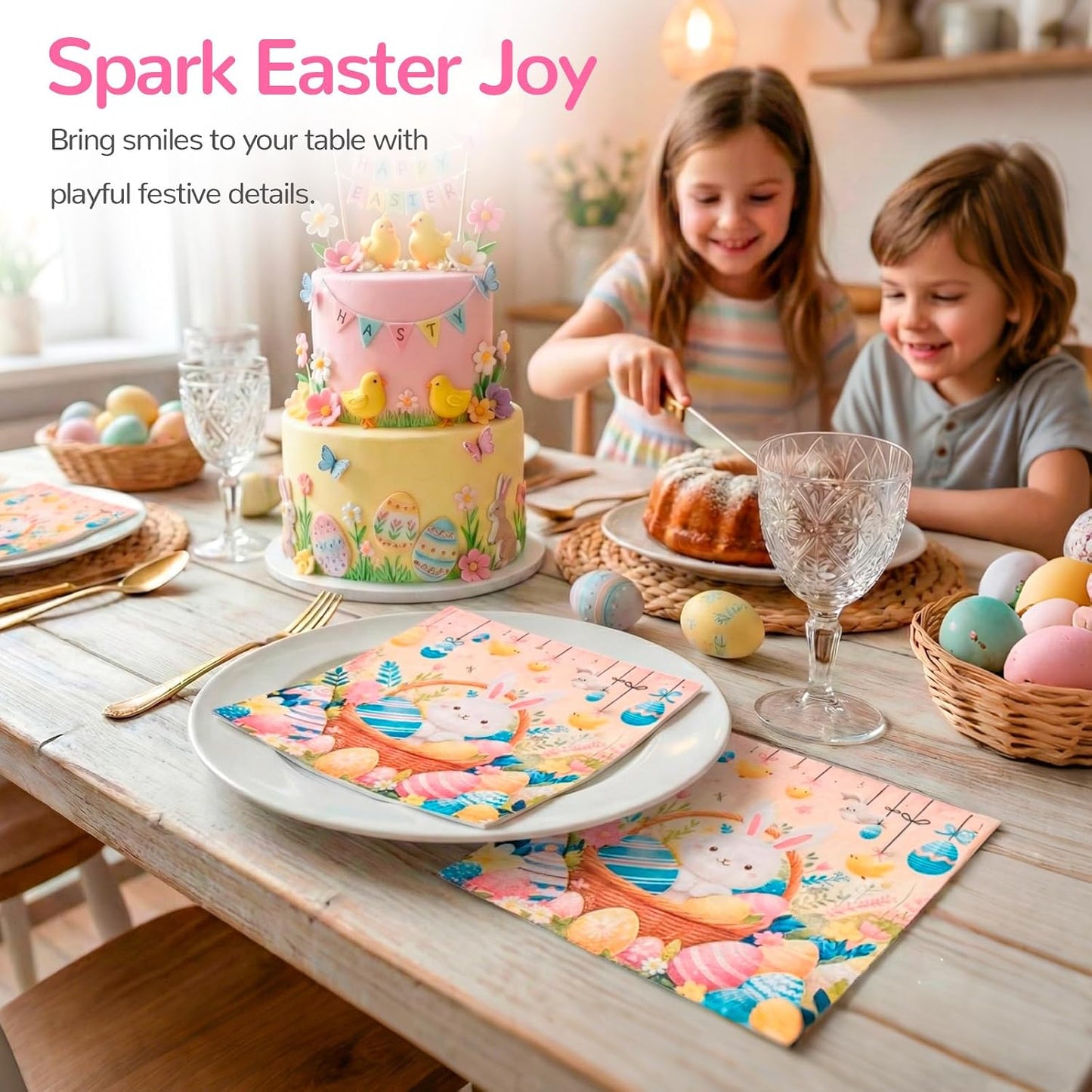 40 Pack Disposable Paper Napkins,Soft Absorbent Biodegradable Cocktail Napkin, Floral Egg Decorative for Spring Celebrations Picnic Kids Birthday BST326H