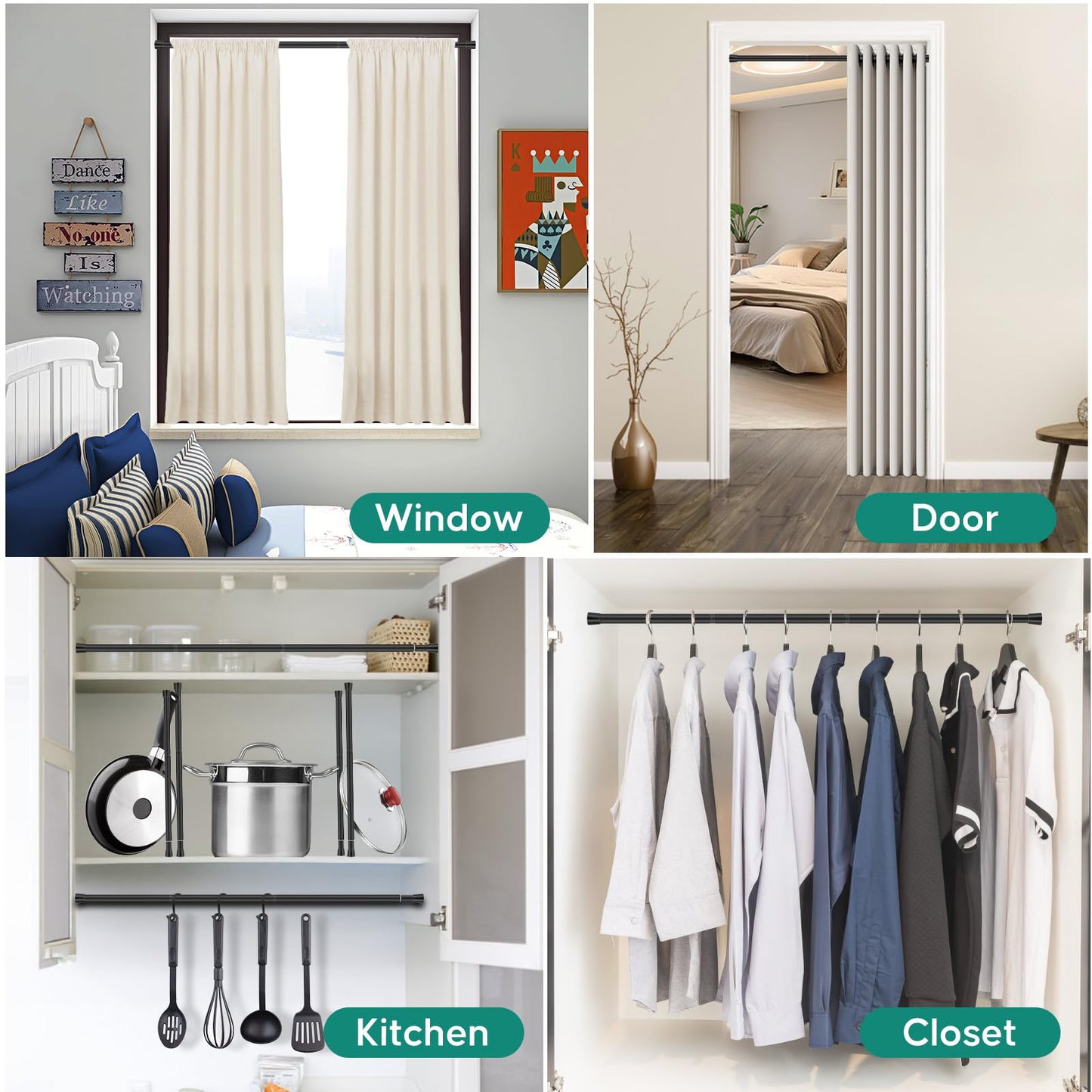 Silver Grey Adjustable Shower Curtain Rod 28-52 Inches 1pc, 7/8" Diameter Anti-slip Heavy Duty Tension Spring Curtain Rod No Drill for Windows Bathroom Kitchen Closet Doorway 22TD28-52SL BST202