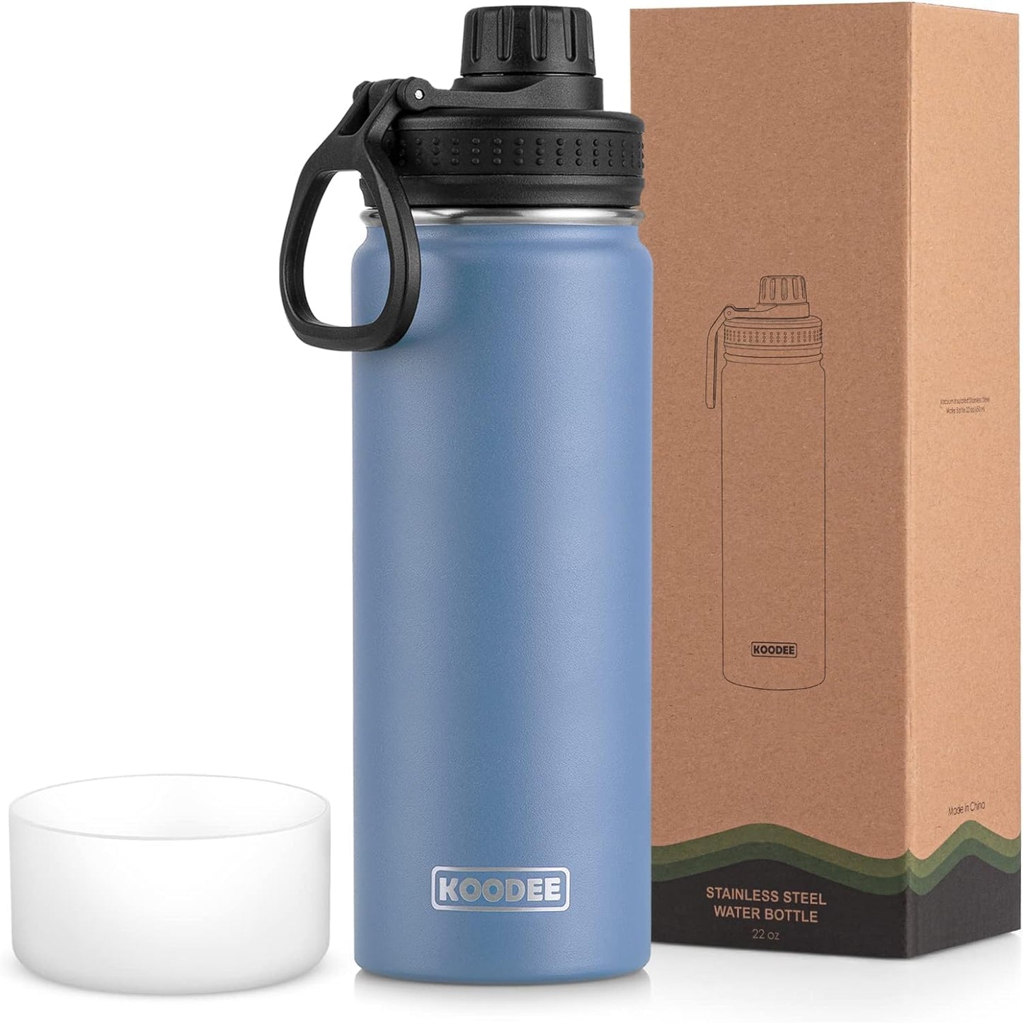 koodee Water Bottle-12 oz Stainless Steel Double Wall Vacuum Insulated Water Bottle for School-Wide Mouth Flask with Straw Lid (Teal) BST220