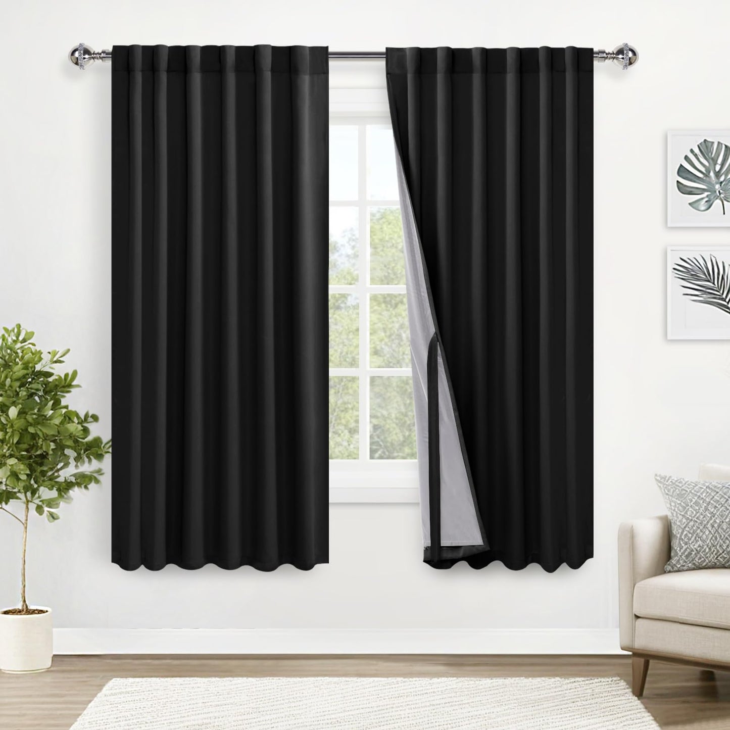 XWZO White Blackout Curtains with Tiebacks - Rod Pocket & Back Tab Heat and Full Light Blocking Window Panels for Bedroom/Nursery, 84 Inches Long Thermal Insulated Draperies, W42 x L84, Set of 2 BST326H