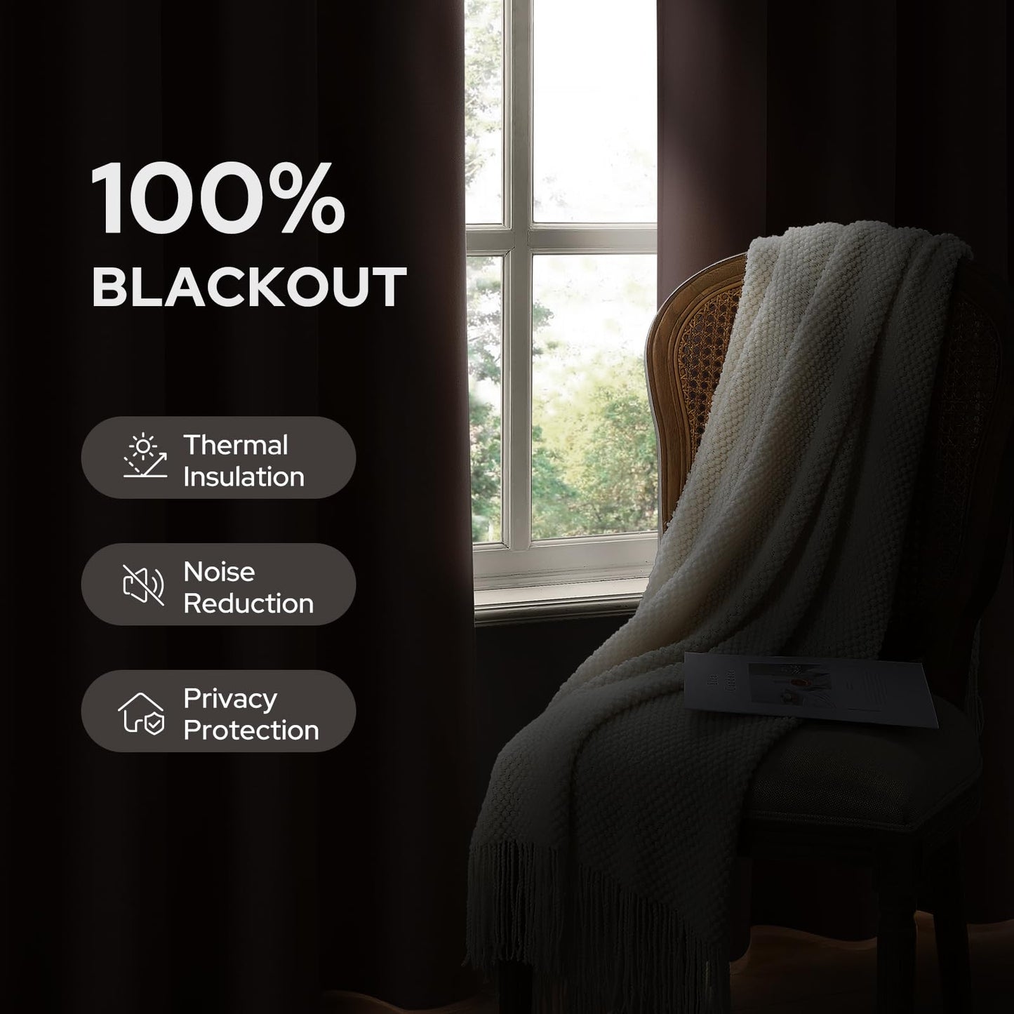 HOMEIDEAS 100% Ivory Cream Linen Blackout Curtains for Bedroom, 52 x 96 Inch Length 2 Panels Faux Linen Thermal Insulated Black Out Grommet Window Drapes for Living Room BST202
