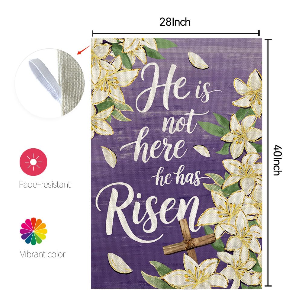 CROWNED BEAUTY Easter Garden Flag He is Risen 12x18 Inch Double Sided Holiday Decoration for Outdoor Lawn Yard WN420