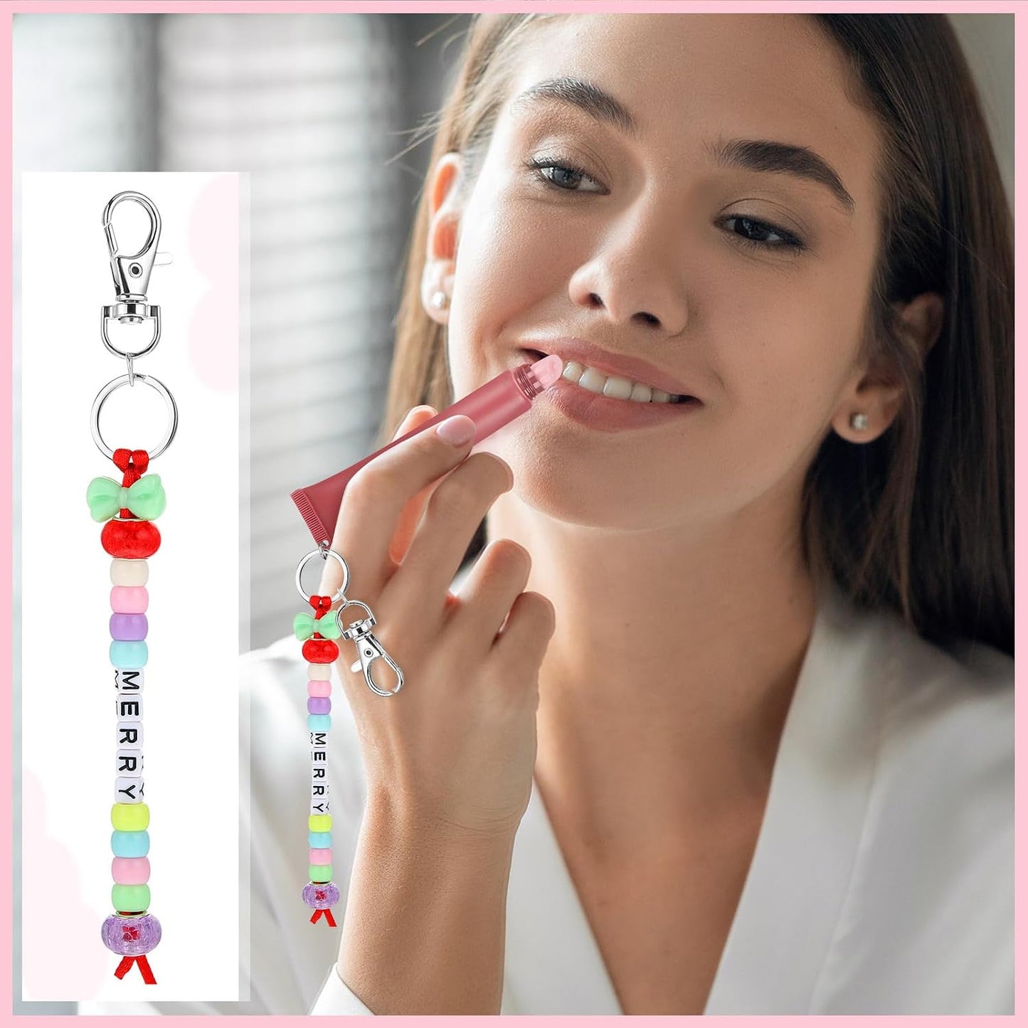 Nosiny 677 Pcs Lip Gloss keychain Making Kit Adjustable Letter Beads String Alphabet Bead Personalized Jewelry Key Ring Portable Holder Charm for DIY Lip Balm Crafts Women Party Accessories BST202