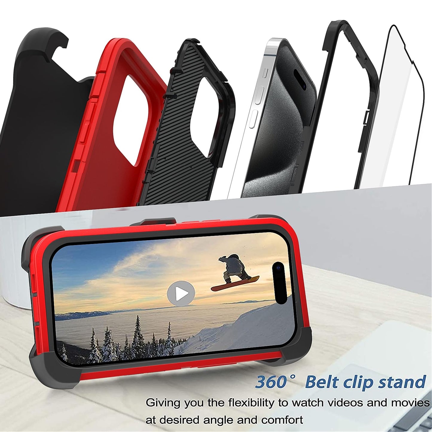 for iPhone 11 Case with Belt Clip Holster Kickstand & 2 Screen Protector, Full Protection Heavy Duty Phone Case, Shockproof Drop-Proof Durable Cover 6.1" [Black+Clip] WN420