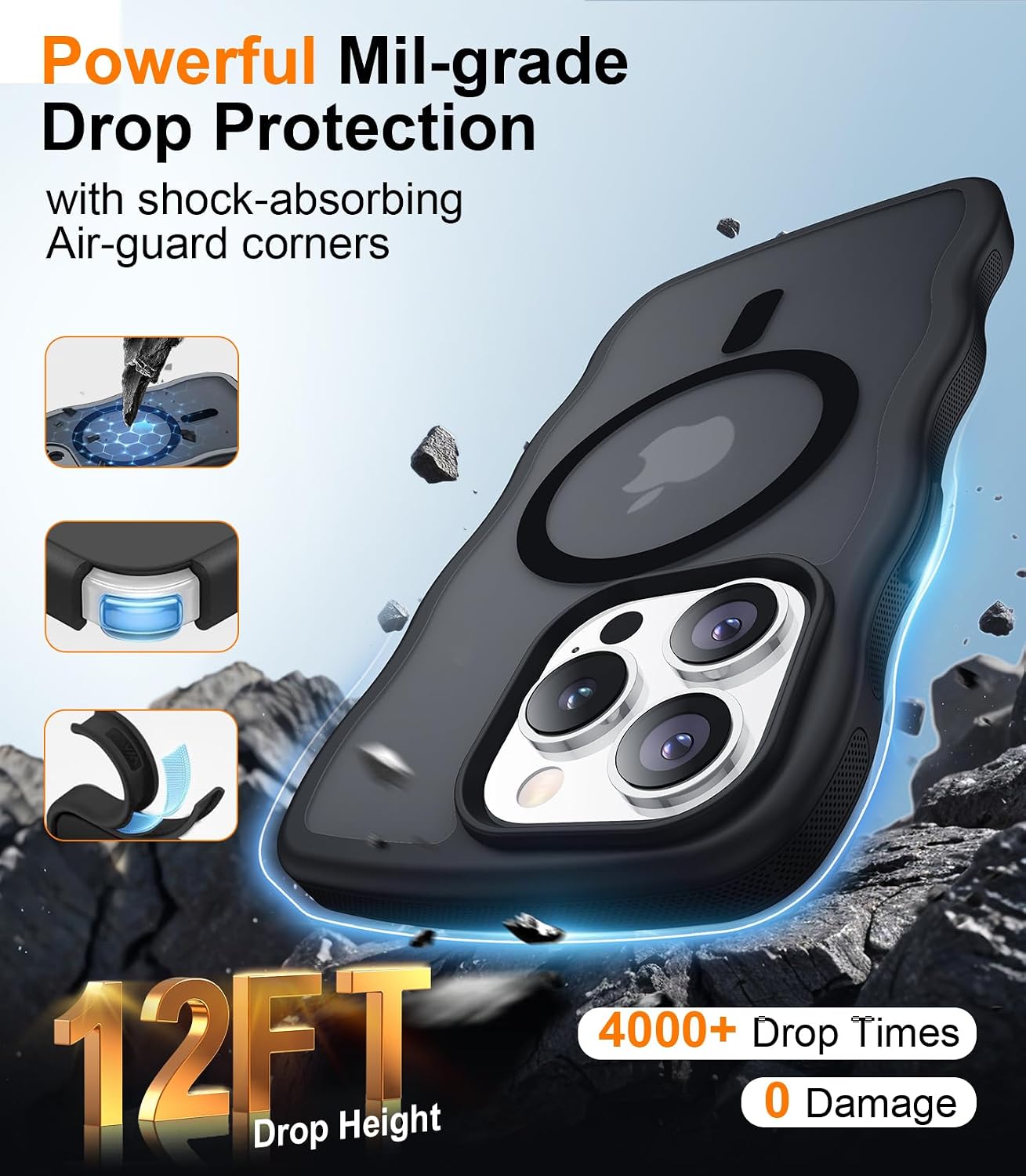 Magnetic for iPhone 13 Pro Case, Compatible with MagSafe Cute Wave Non-Slip Translucent Matte Easier Grip Shockproof Phone Case for iPhone 13 Pro, Black WN420