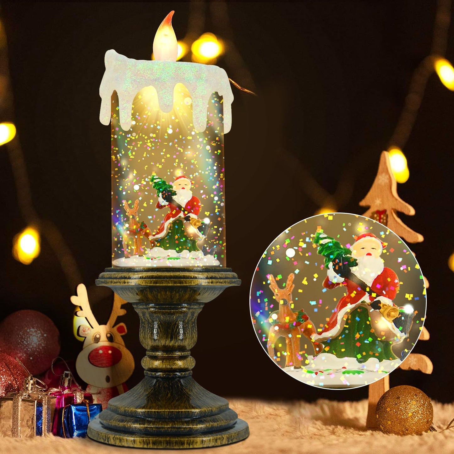 AOMIL Christmas Flameless Candles, Flickering LED Candles with Timer, Snow Globe Candle Lights for Christmas Decorations BST220