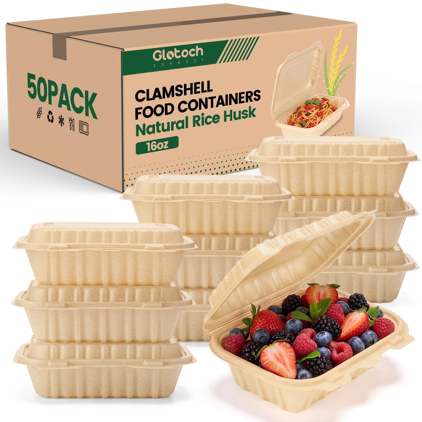 Clamshell Food Containers with Lids, 50 Pack-26oz Take Out Boxes N25