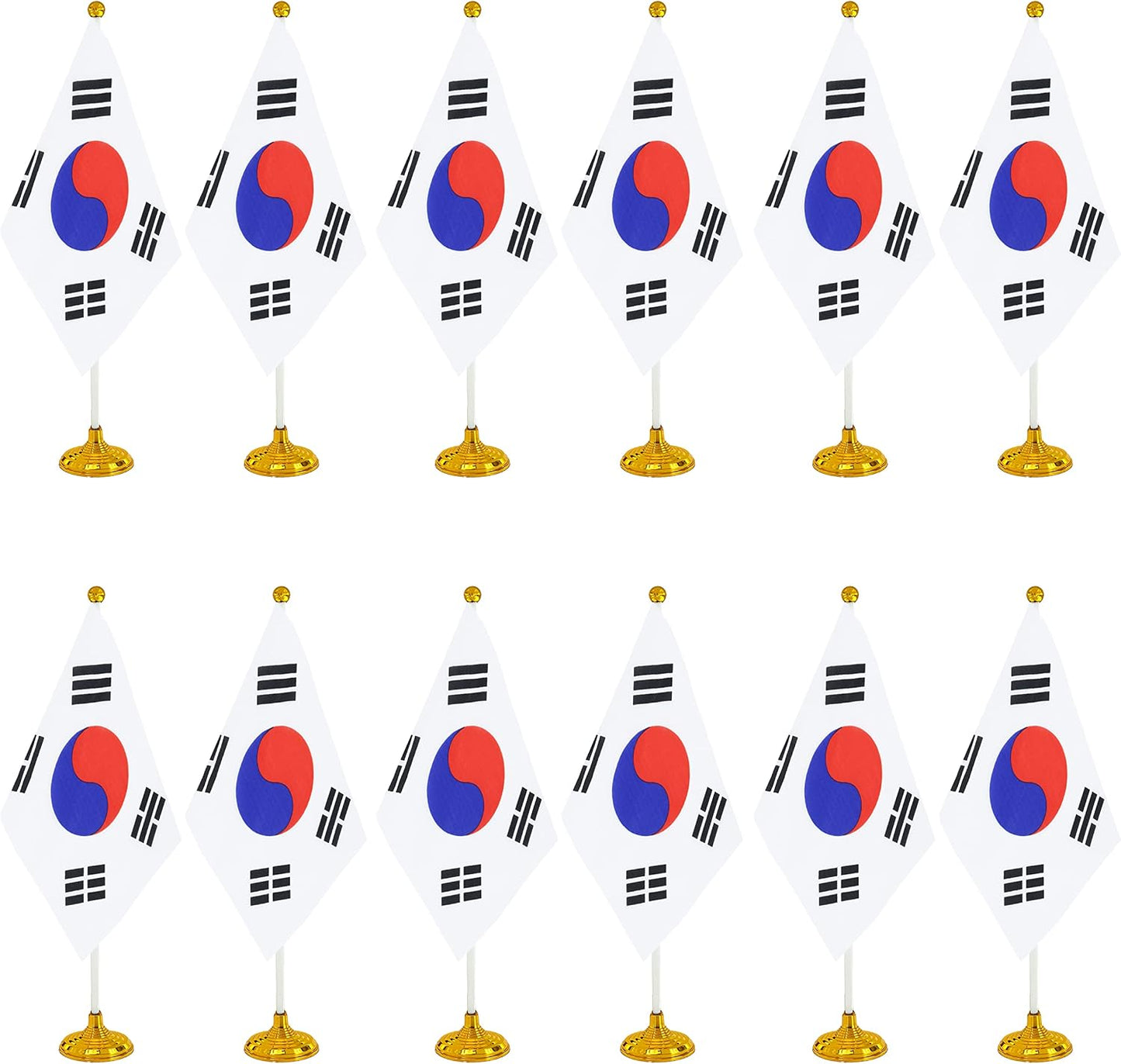 WXTWK 12 Pack Korea Flag Korean Desk Flag Small Mini Korean Table Flags With Stand Base,Home Office Festival Events Celebration Decorations BST202