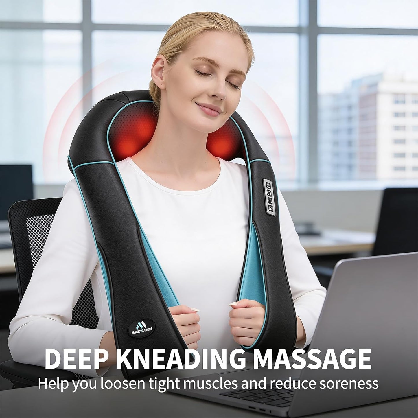 MagicMakers Shiatsu Neck Massager with Heat for Pain Relief Deep Tissue 79