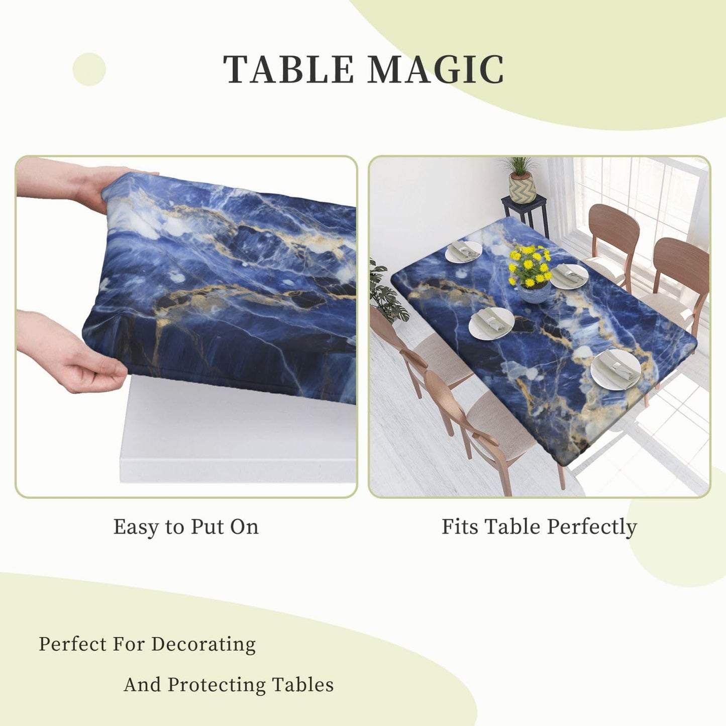 Blue Marble Rectangle Tablecloth with Elastic Edge, 5FT Table Cloths Washable Reusable Rectangular Table Cover for Kitchen Dining Party, 60" L X 30" W BST202