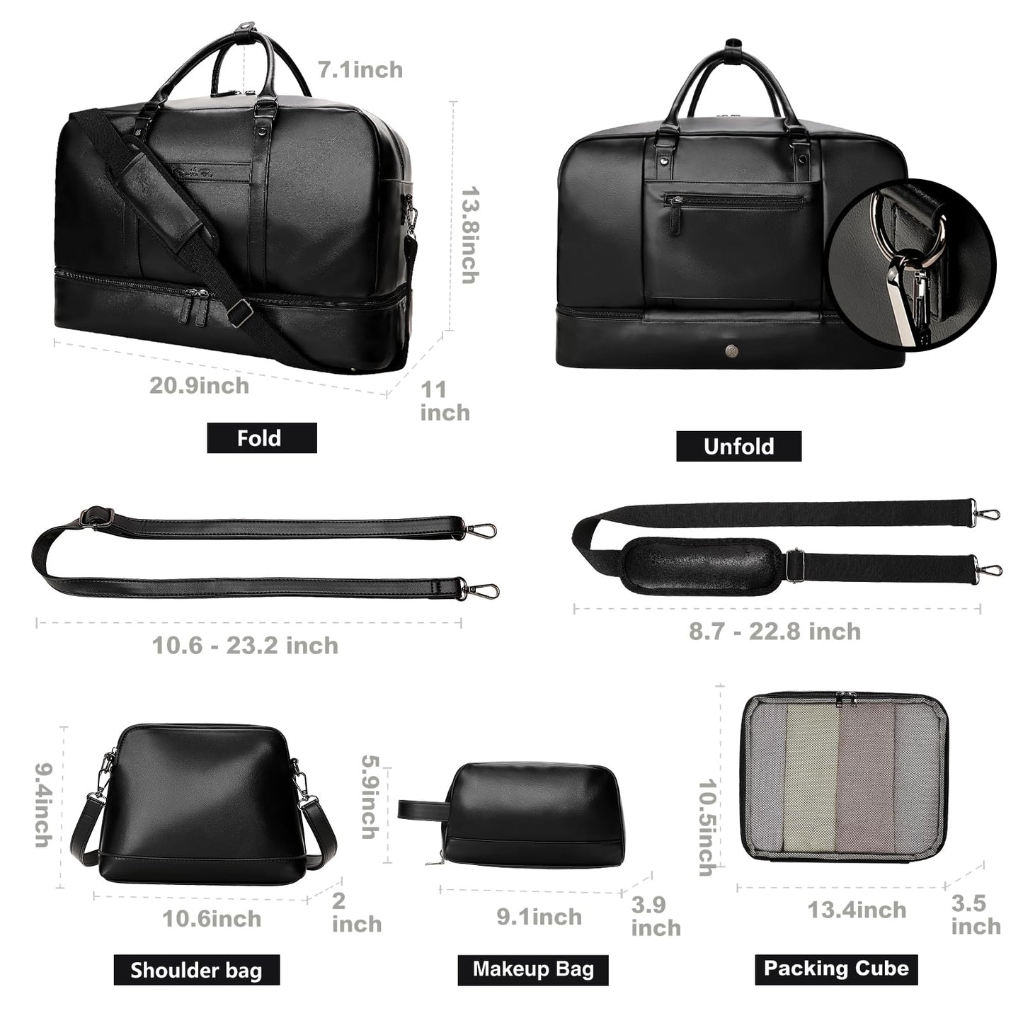 Large 4-in-1 Leather Duffle Bag for Travel Weekender Overnight Hospital Gym Bag for Men & Women, Carry On Airline Approved Personal Item Duffel Garment Bag Luggage with Shoe Compartment & Toiletry Bag BST326H