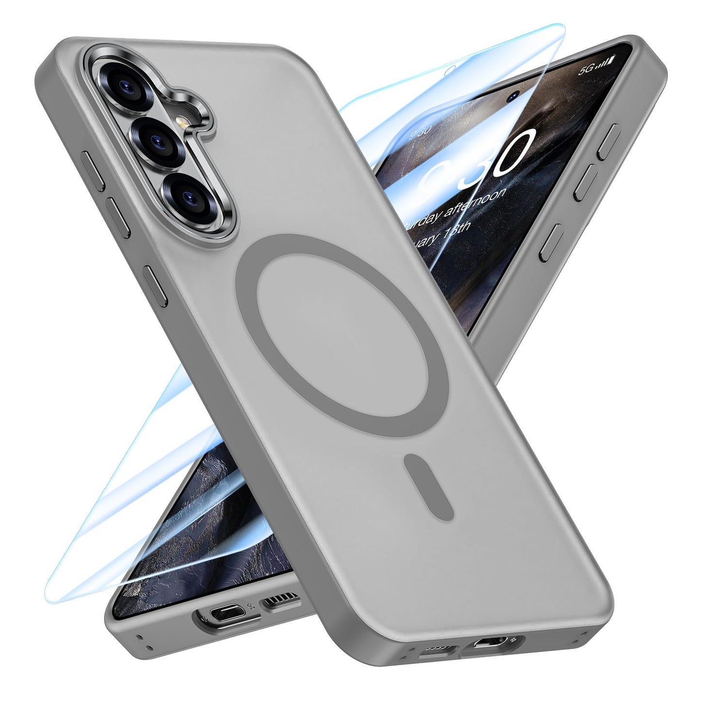 MATEPROX Magnetic Design for Samsung Galaxy S24 Plus Case, Stylish Slim an-ti Yellow Translucent Matte Shockproof Protective Cover for S 24+ 6.7'' 2024-Titanium Gray WN420