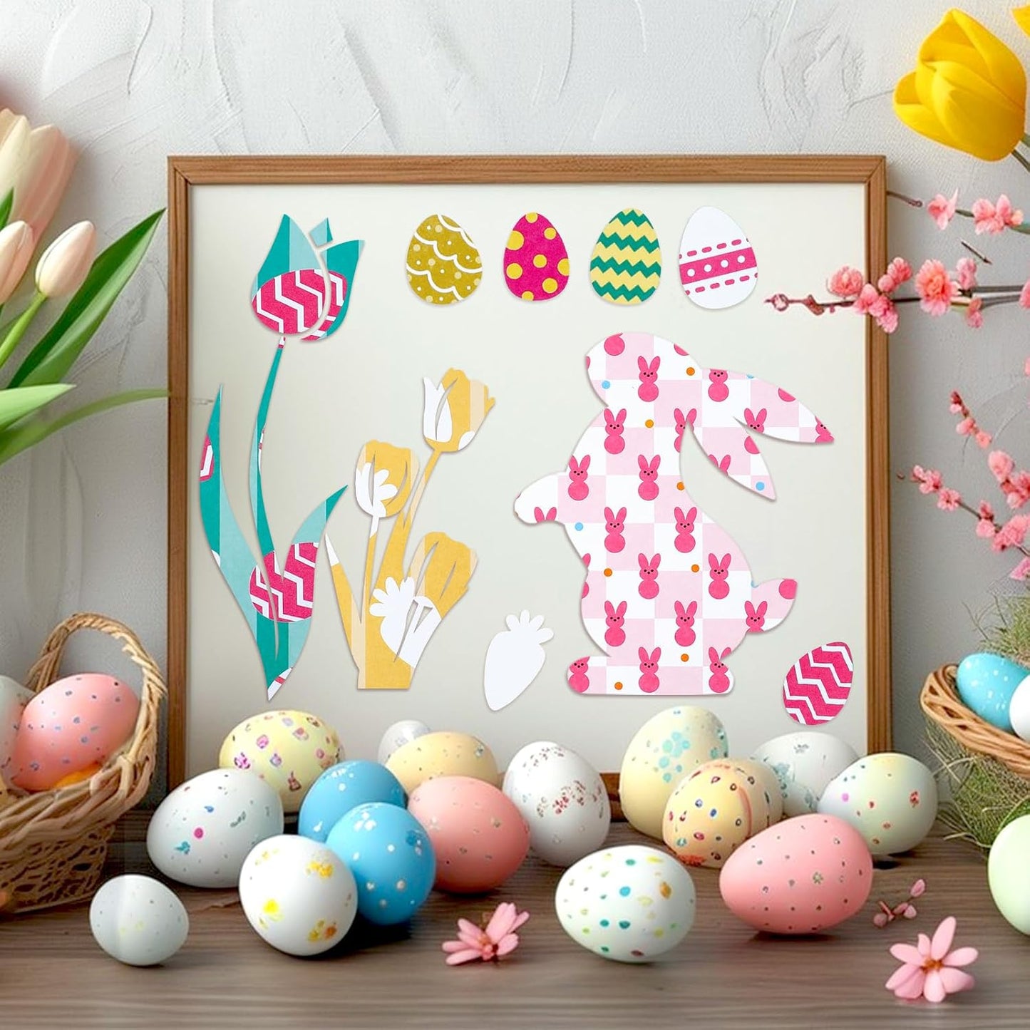 Konsait 24 Sheet Easter Pattern Paper Single Sided 6x6 Scrapbook Paper Bunny Rabbit Egg Hop patterned cardstock Easter Supplies for Diy Making Greeting Cards and Decorating Photo Albums BST326L