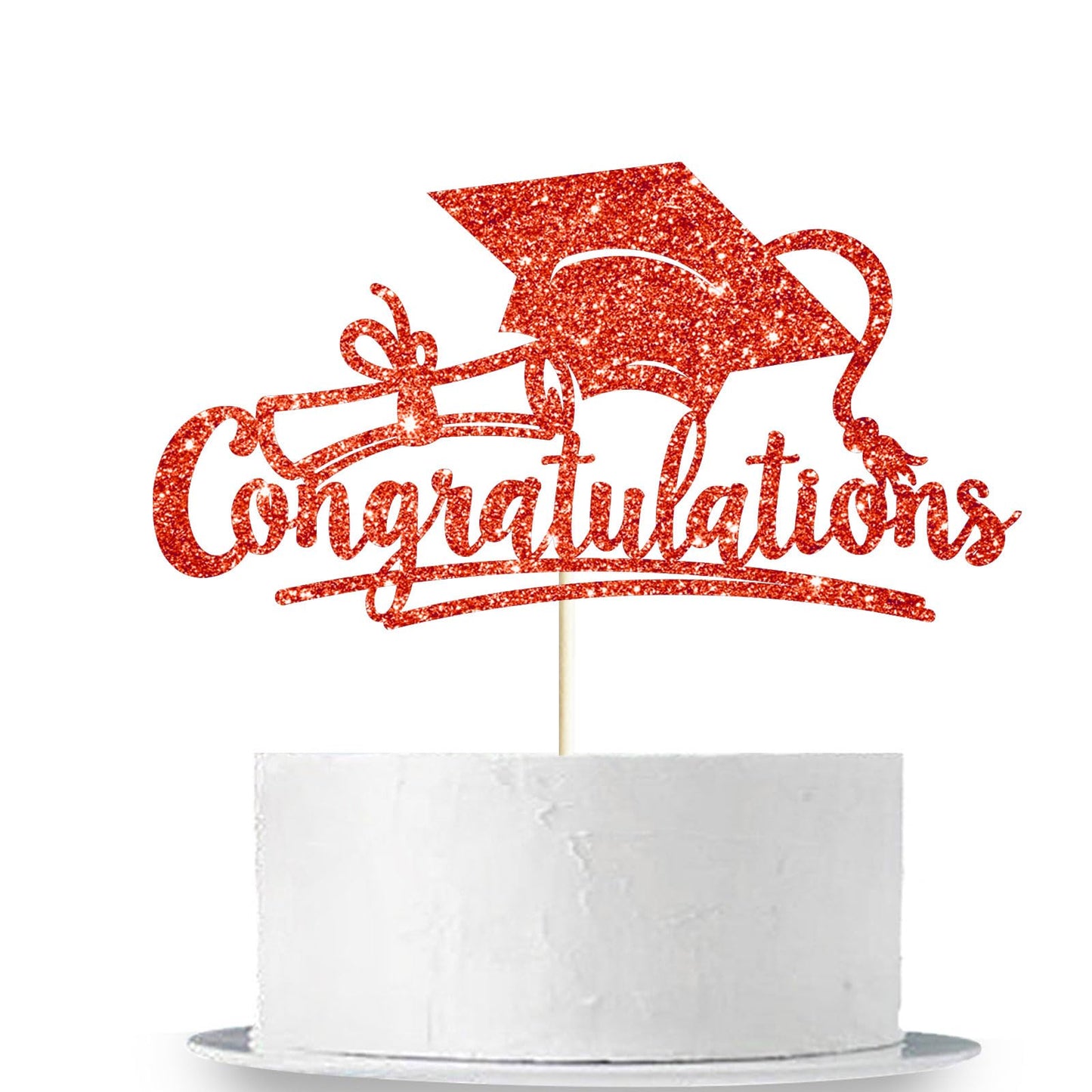 Congratulations 2026 Graduation Cake Topper Red Glittery Class of 2026 Cake Topper Congrats Grad Party Cake Decor for 2026 Senior High School College Grad Party Supplies Decorations BST220