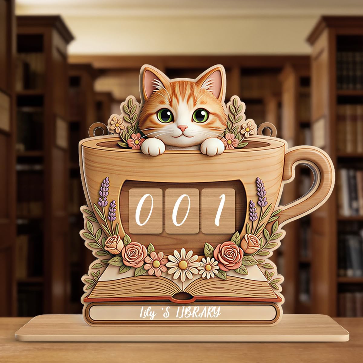Personalized Book Counter Tracker Bookshelf Cat Decor Mother's Day Birthday Gifts for Women Librarian Bookish Gift for Readers Cat Lover Women Bookish Gifts Accessories for Book Lovers BST202