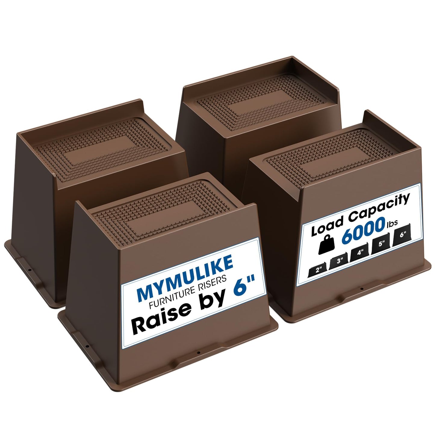 MYMULIKE Bed Risers 5 Inch Heavy Duty, Oversized Furnitures Risers 5 inch Support 6000 lbs, Bed Table Rising Blocks, Fits for Couch, Sofa, Chair, Furniture Lifts (Black 6 Pack) BST202