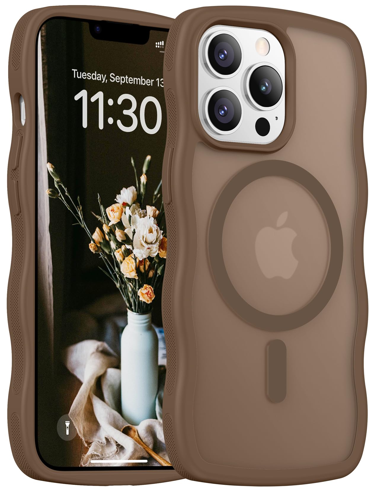 Magnetic for iPhone 13 Pro Case, Compatible with MagSafe Cute Wave Non-Slip Translucent Matte Easier Grip Shockproof Phone Case for iPhone 13 Pro, Black WN420