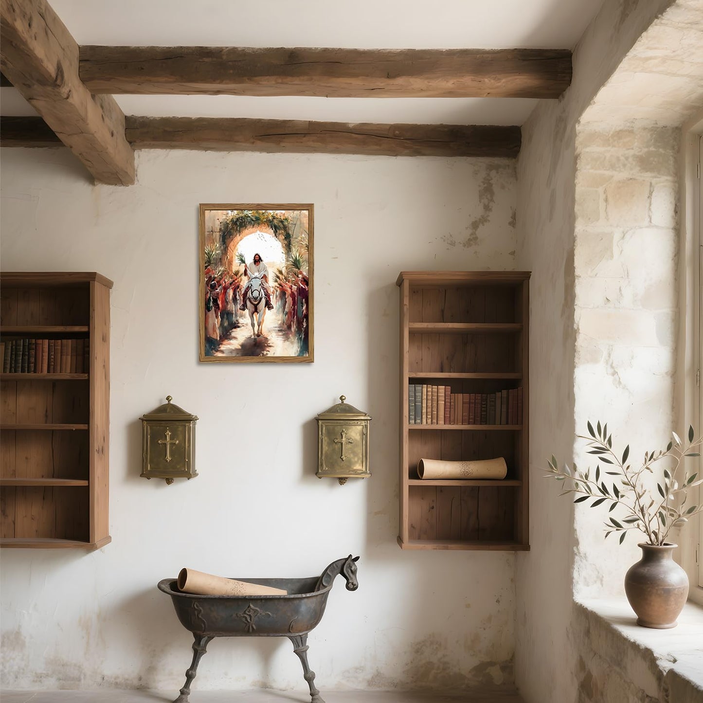 Framed 3D Textured Jesus Embracing Woman Wall Art, Jesus Hugging Woman Wall Decor Hand Drawn Sandstone Religious Christian Bible Painting Pictures for Bedroom Living Prayer Room 12x16 in Wood Framed BST202