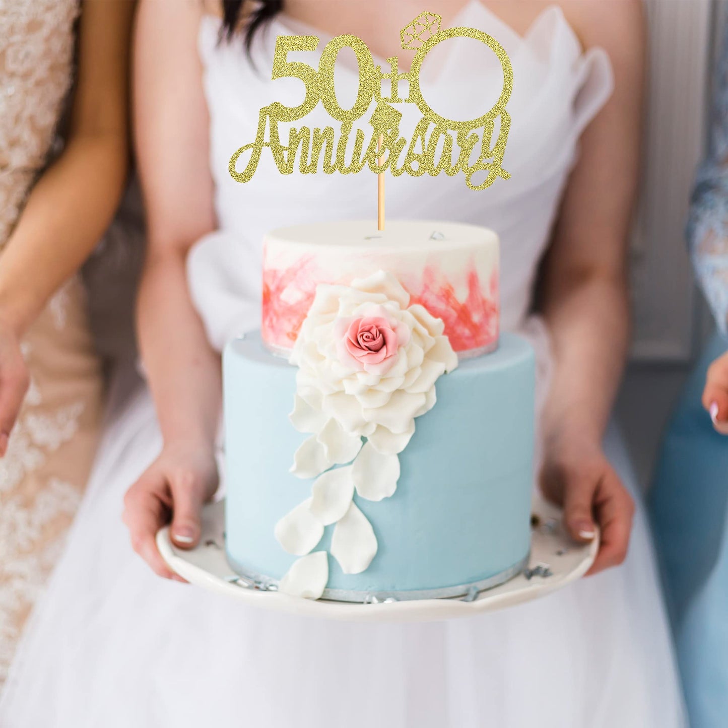 Sumerk 13 PCS Gold Glitter 55th Anniversary Cake Topper Happy 55th Anniversary Wedding Anniversary Cake Decorations BST220