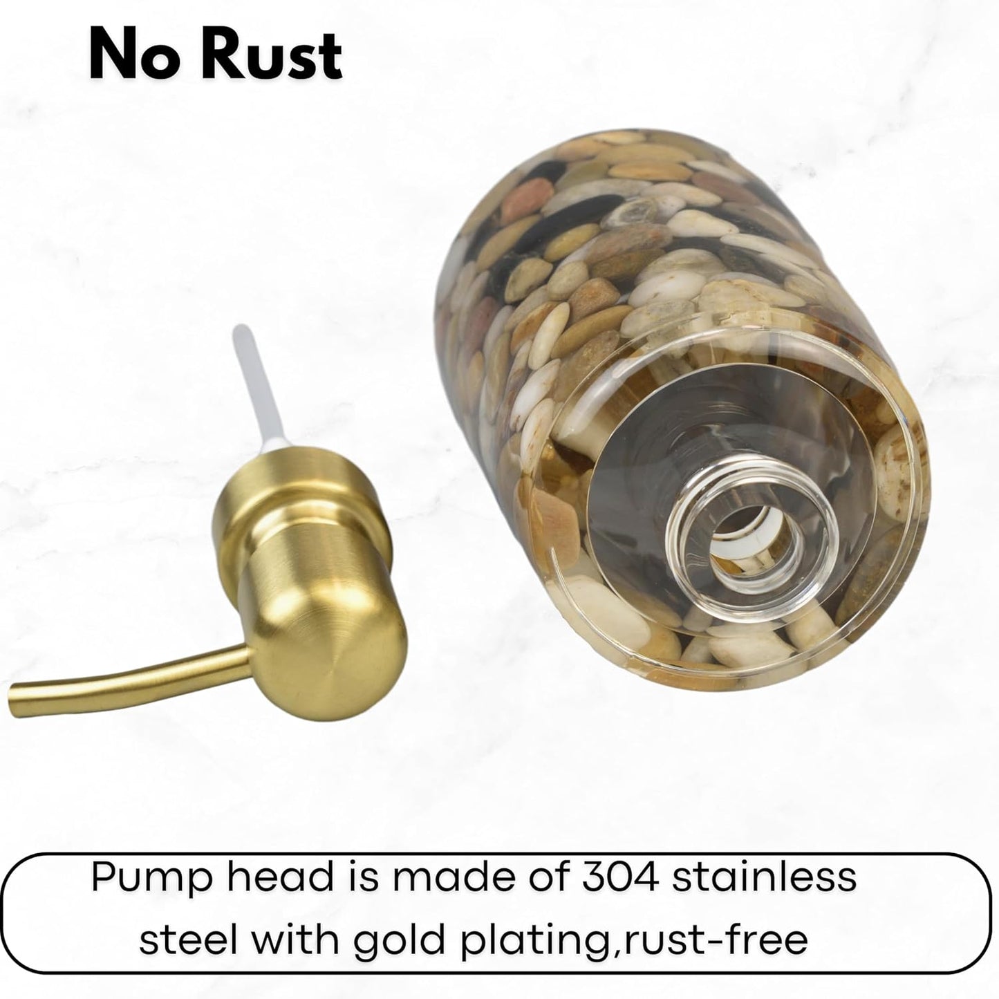 Handmade Refillable Soap Dispenser for Bathroom & Kitchen, Rocks Stone Soap Dispenser with Gold Stainless Steel Pump BST220