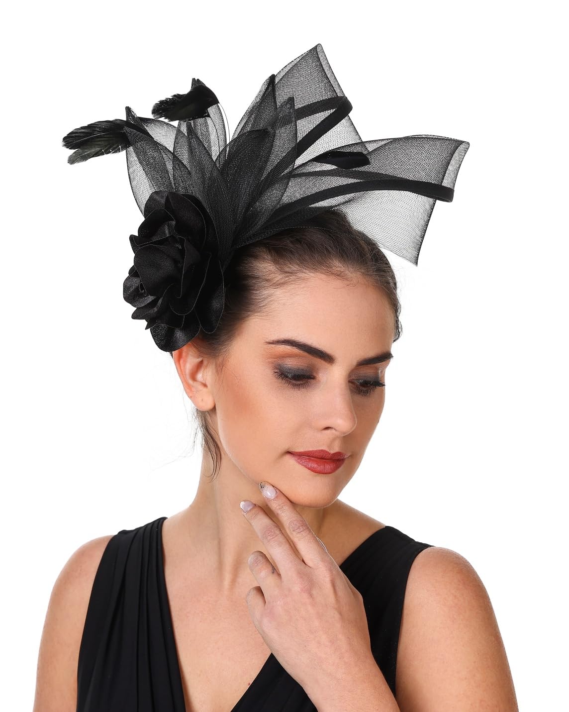 SAFERIN Fascinators Hat Flower Mesh Ribbons Feathers on a Headband and a Clip Tea Party Headwear for Girls and Women WN420