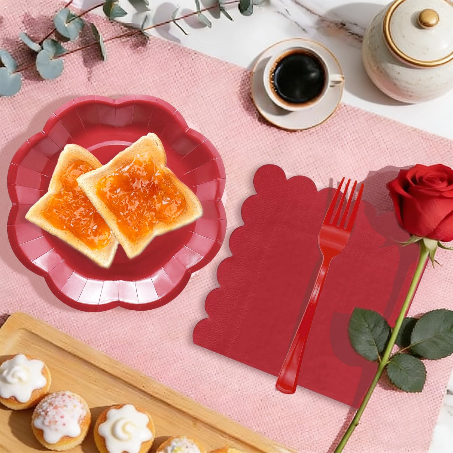 Red Plates Party Supplies,9 inch Red Paper Plates Disposable Scalloped for Birthday Cake Plate Baby Shower Dinner Wedding Dessert Valentines Day Party BST220
