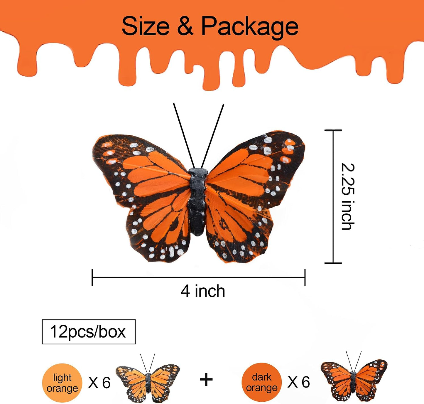 12pcs Monarch Butterflies Monarch Butterfly Decorations Kit with Magnet for Dia de Los Muertos Decorations Halloween Decorative Butterflies Handmade Feather Butterfly - 4 inch KP05M BST220
