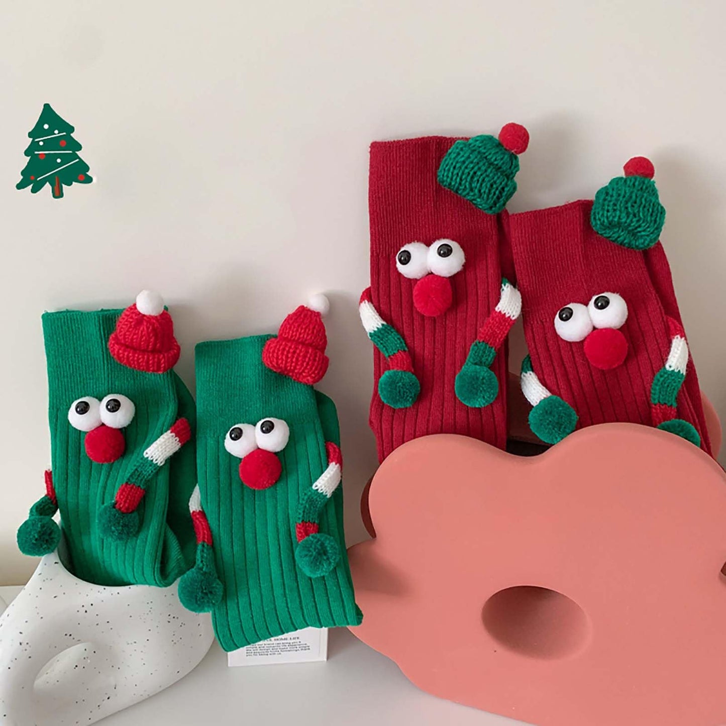 ARTSIM Magnetic Hand Holding Socks for Couple Friends Kids - 3D Doll Mid-Tube Cute Novelty Xmas Socks BST326H